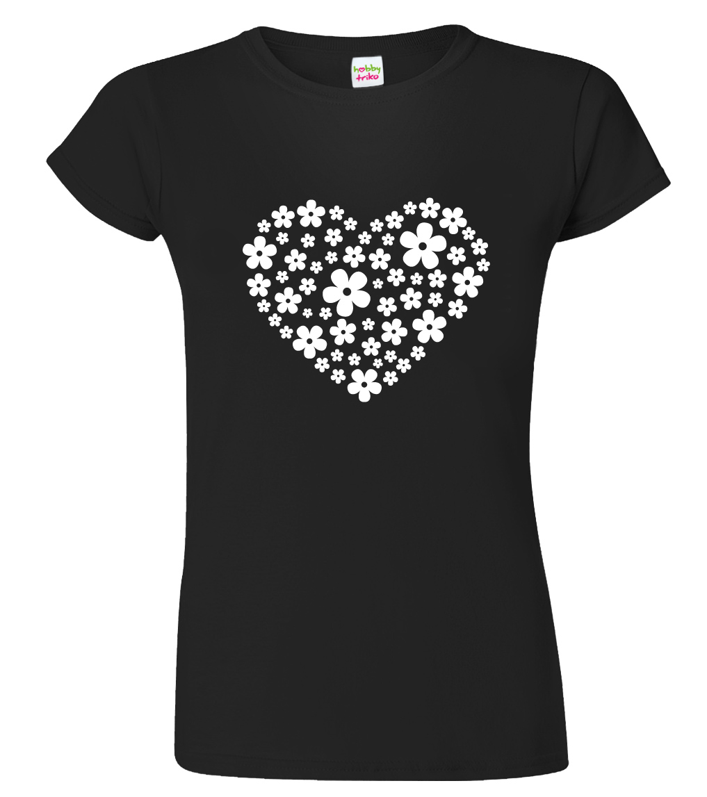 Dámské tričko pro zahrádkáře - Květované srdce Barva: Černá (Black), Velikost: 3XL
