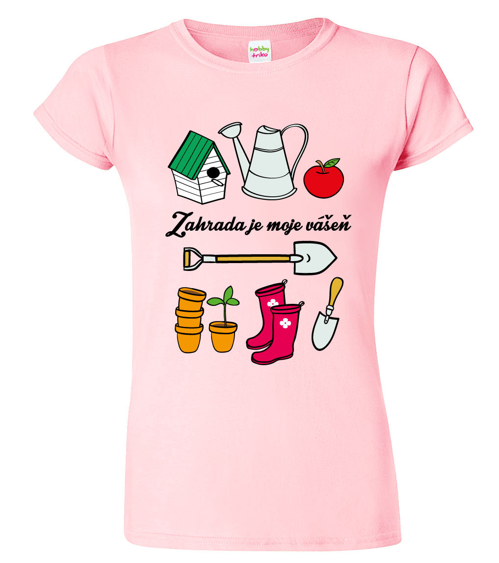 Dámské tričko pro zahrádkáře - Zahradní nářadí Barva: Růžová (30), Velikost: M
