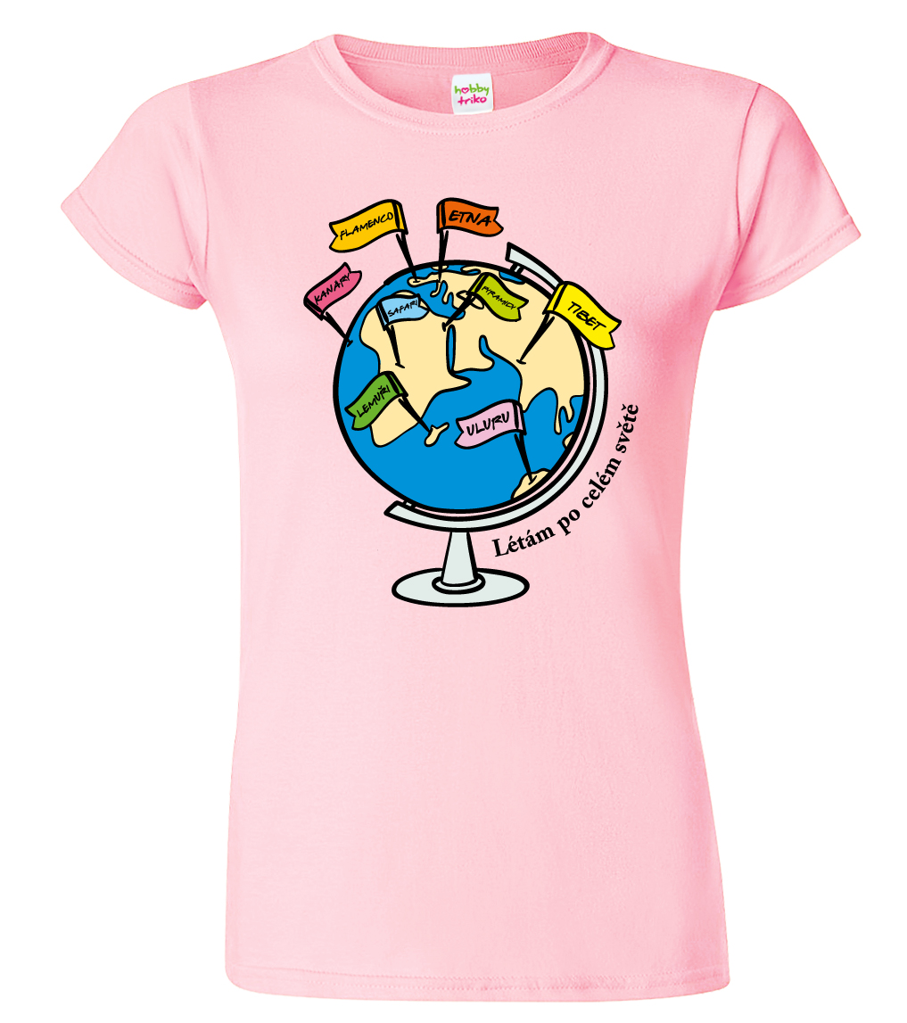 Dámské cestovatelské tričko - Globus Barva: Růžová (30), Velikost: L