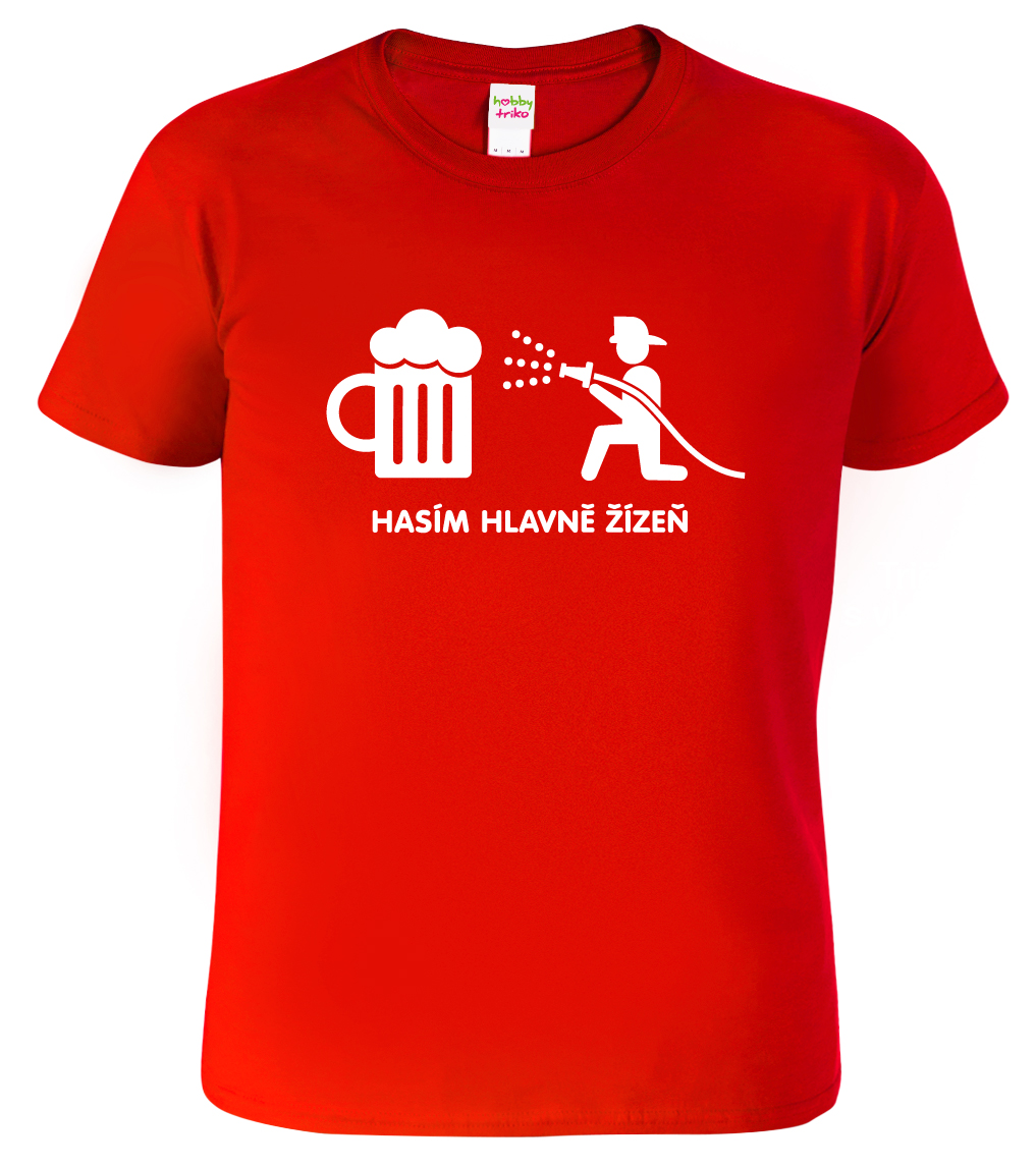 Pánské hasičské tričko - Hasím hlavně žízeň Barva: Červená (07), Velikost: L
