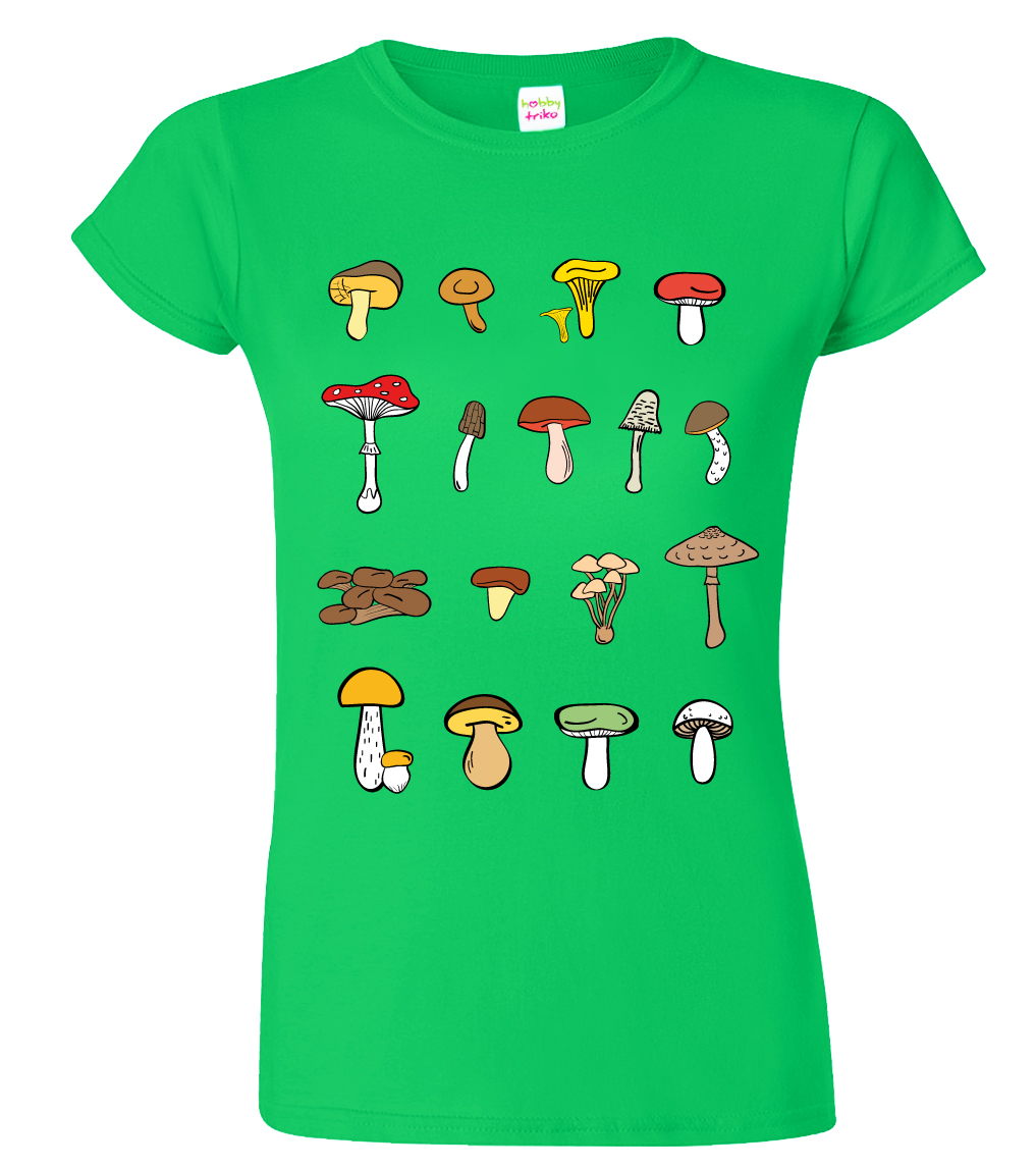 Dámské tričko s houbami - Atlas hub Barva: Středně zelená (16), Velikost: M