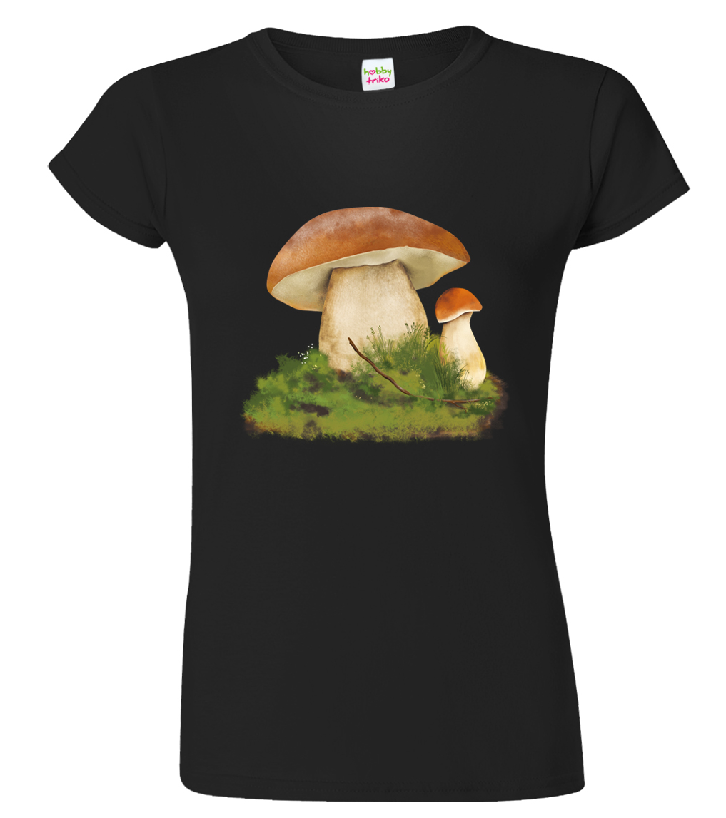 Dámské tričko pro houbaře - Hřib smrkový Barva: Černá (Black), Velikost: 3XL