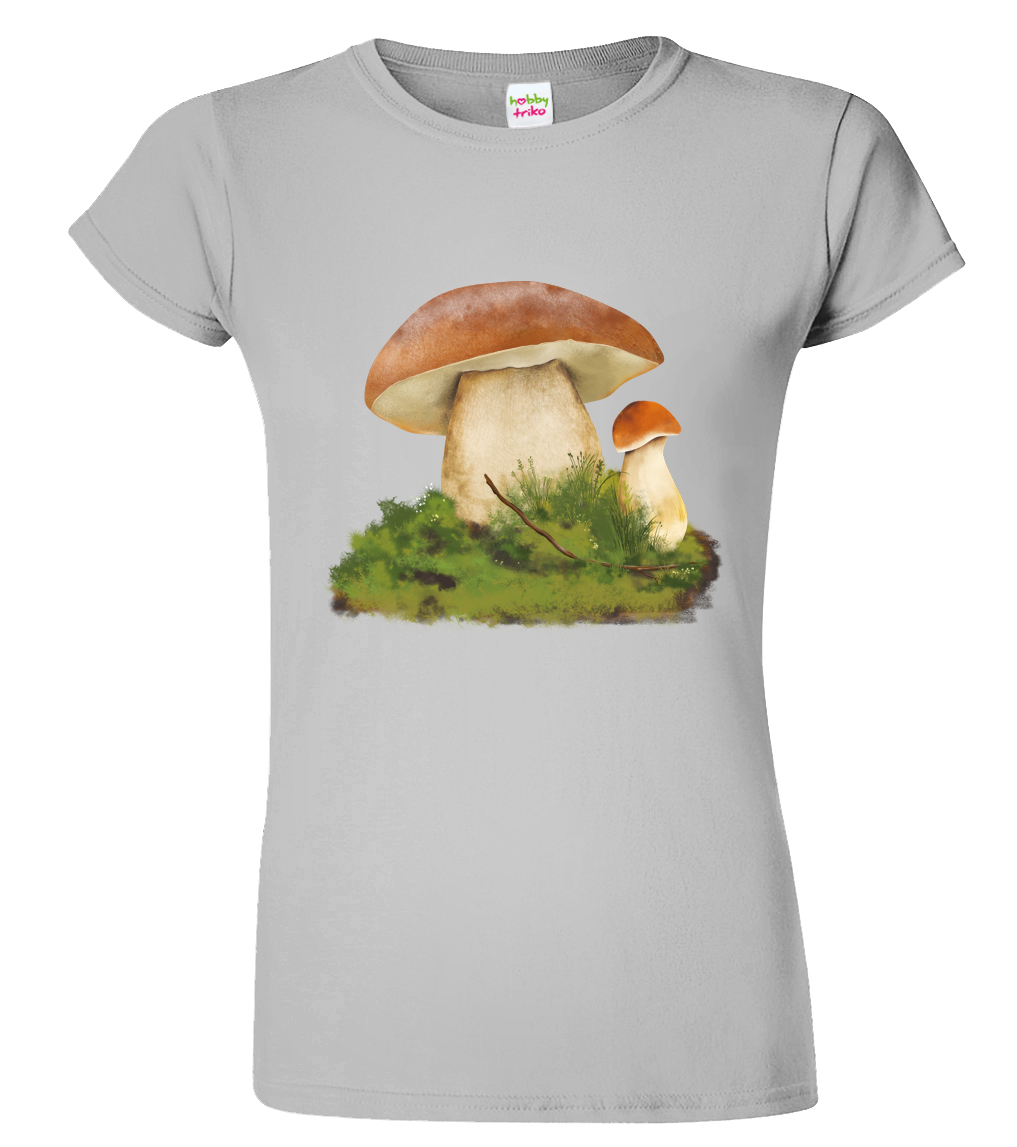 Dámské tričko pro houbaře - Hřib smrkový Barva: Světle šedý melír (03), Velikost: L