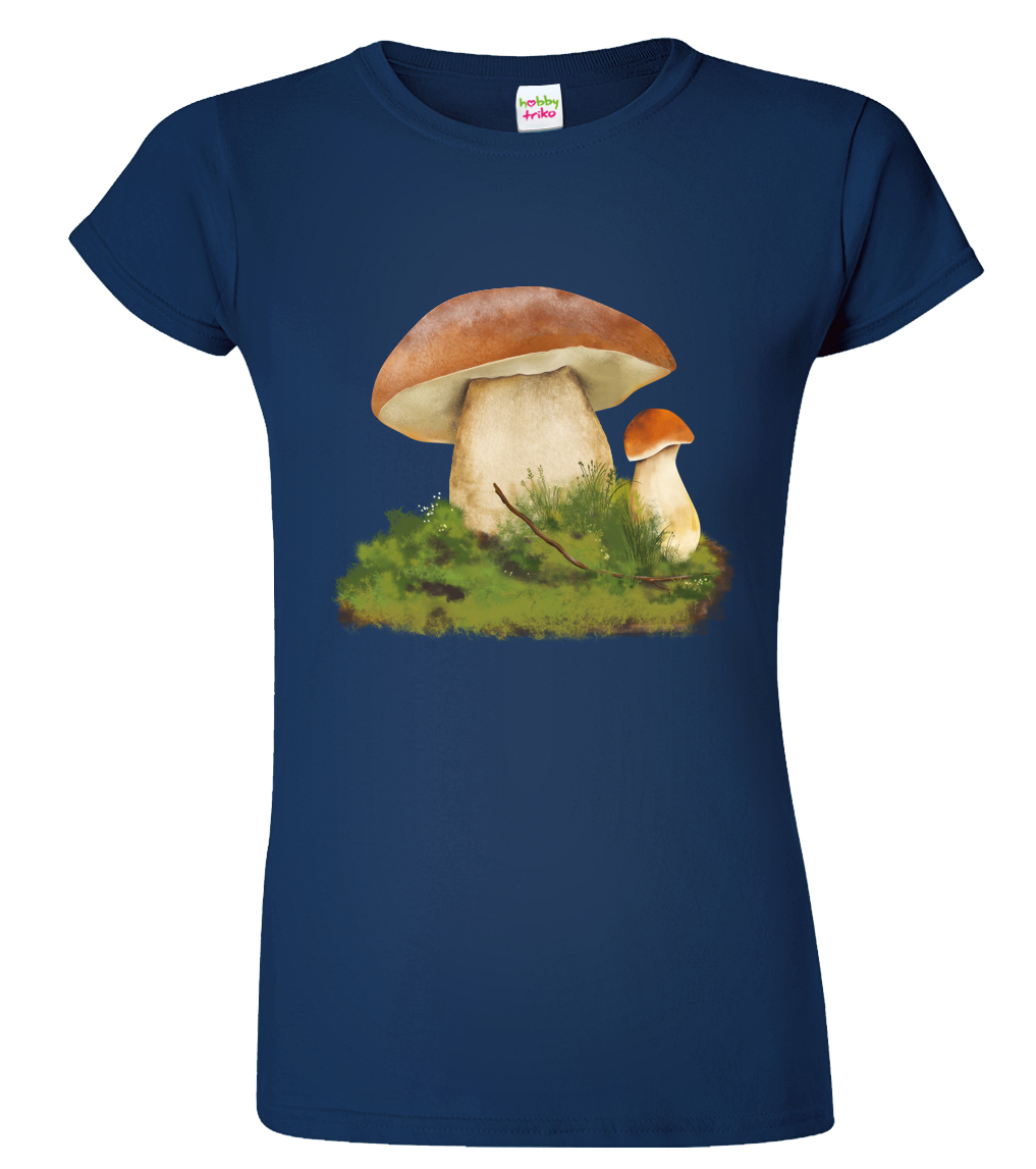 Dámské tričko pro houbaře - Hřib smrkový Barva: Námořní modrá (02), Velikost: L