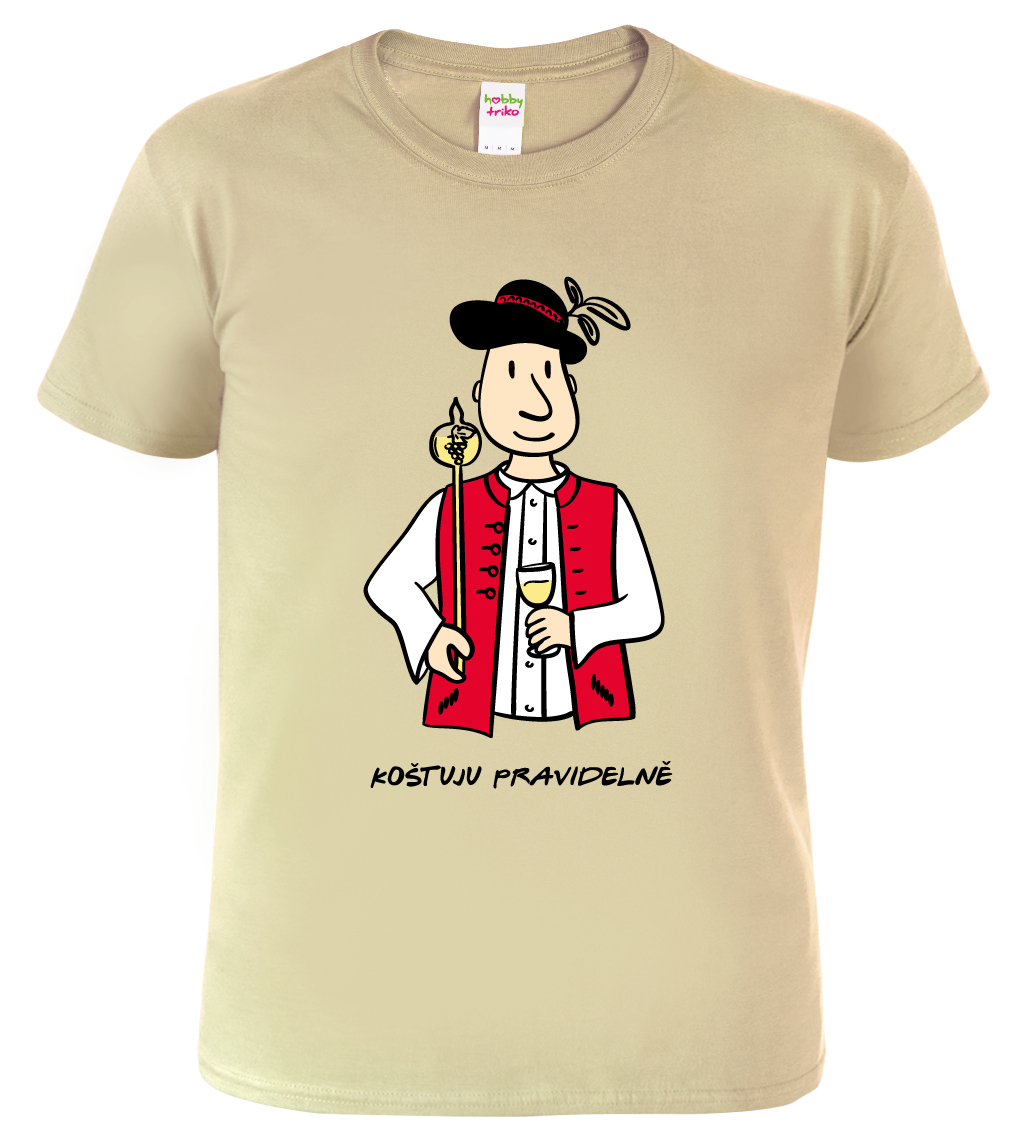 Vtipné tričko - Vinař v moravském kroji s koštýřem Barva: Béžová (51), Velikost: XL