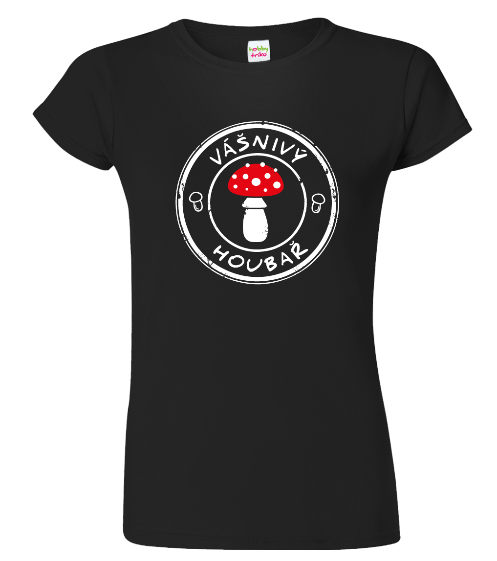 Dámské tričko pro houbaře - Vášnivý houbař - mochomůrka Barva: Černá (Black), Velikost: 3XL