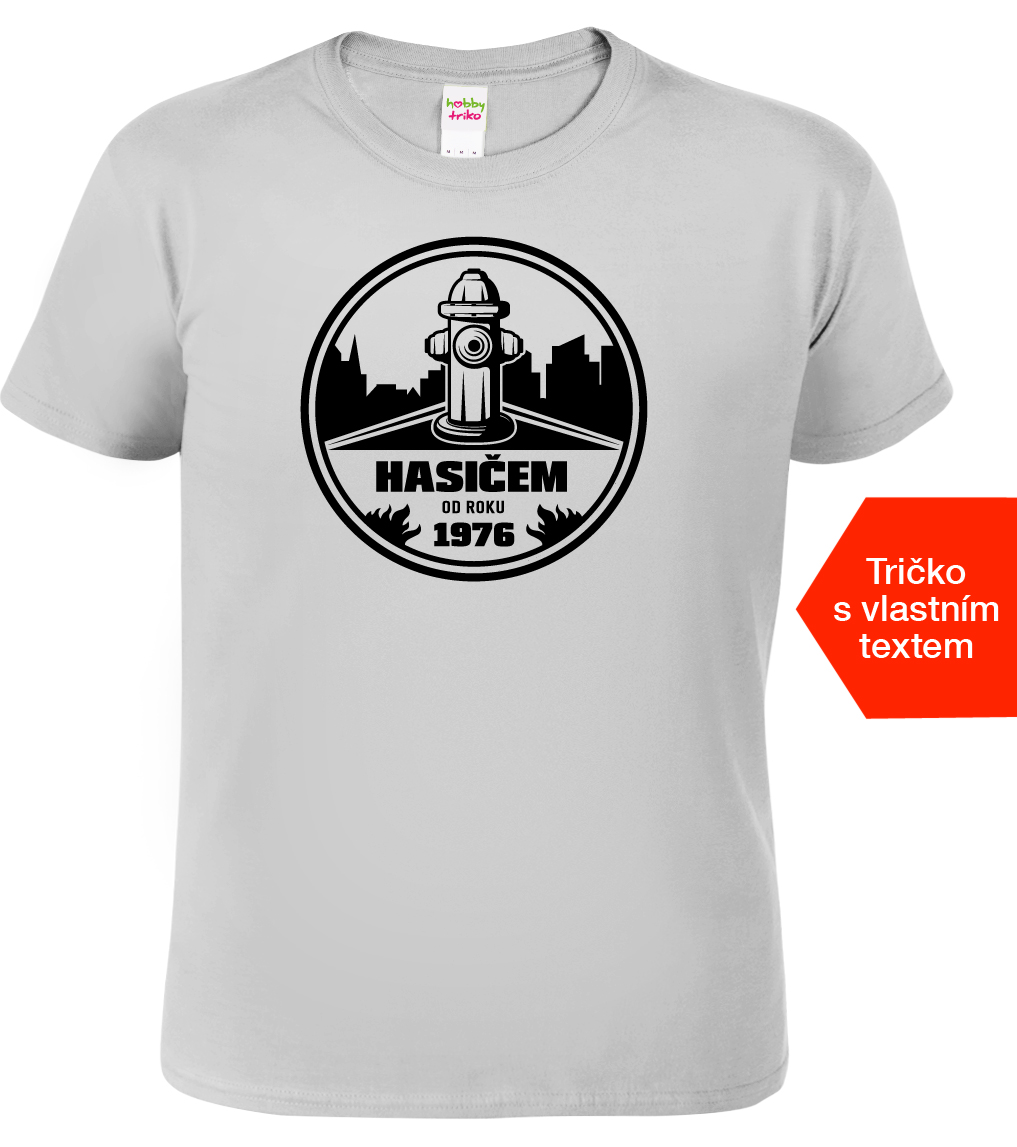Pánské hasičské tričko - Hasičem od roku.. Barva: Šedá - žíhaná (Sport Grey), Velikost: XL