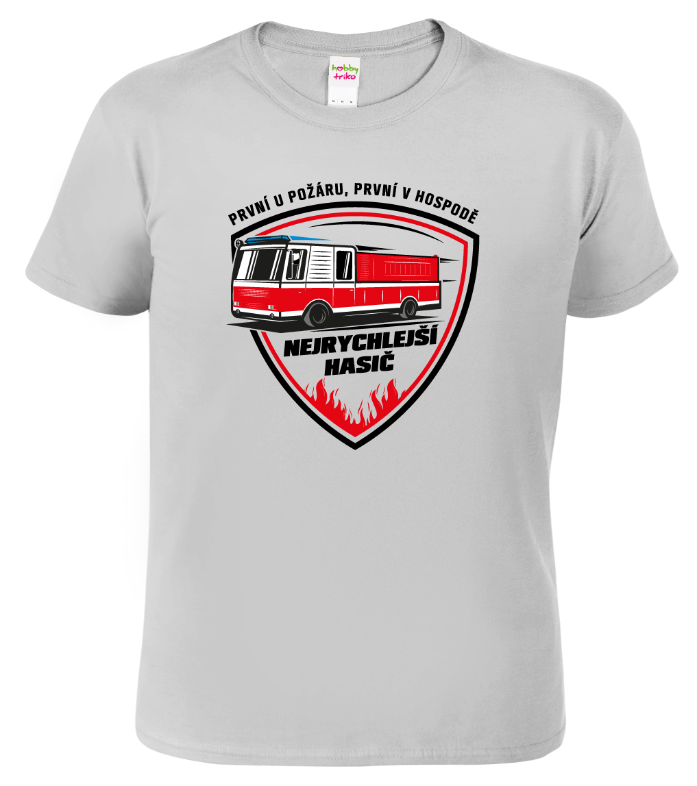 Pánské hasičské tričko - Nejrychlejší hasič Barva: Šedá - žíhaná (Sport Grey), Velikost: M
