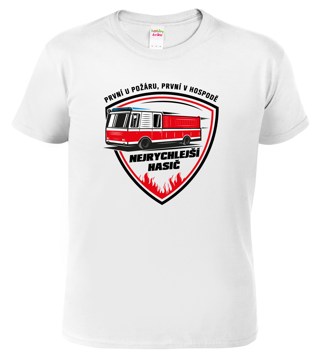 Pánské hasičské tričko - Nejrychlejší hasič Barva: Bílá, Velikost: XL