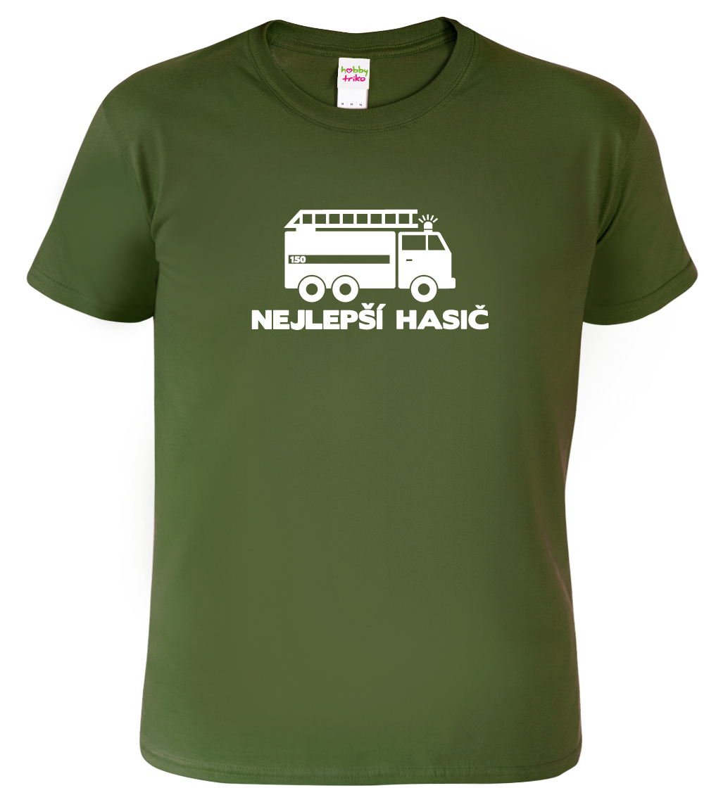 Pánské hasičské tričko - Hasičský vůz Barva: Vojenská zelená (Military Green), Velikost: S