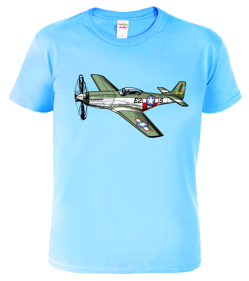 Pánské tričko s letadlem - P-51 Mustang Barva: Nebesky modrá (15), Velikost: XL