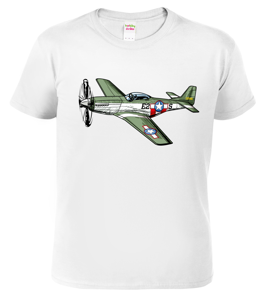 Pánské tričko s letadlem - P-51 Mustang Barva: Bílá, Velikost: 3XL