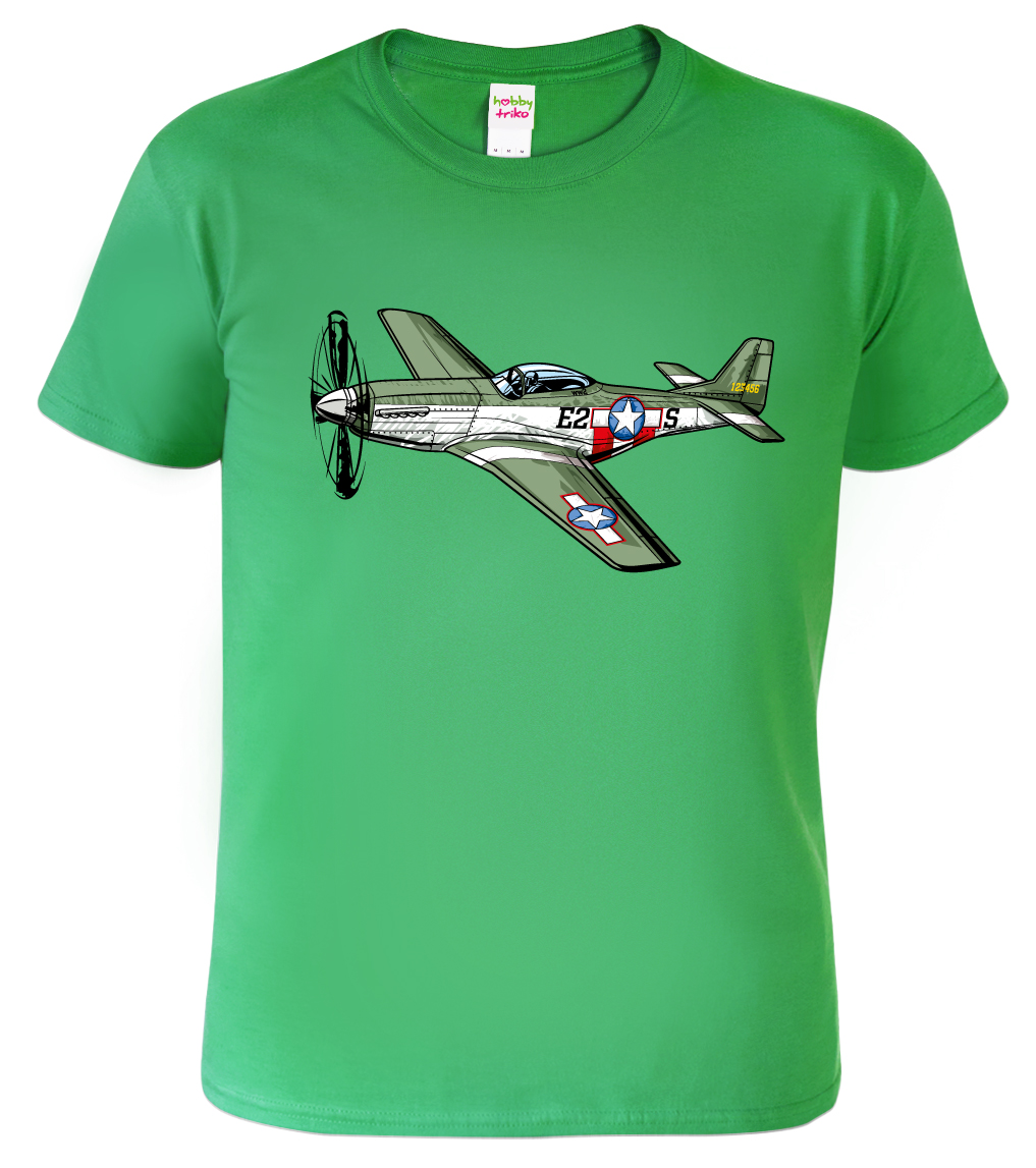 Pánské tričko s letadlem - P-51 Mustang Barva: Středně zelená (16), Velikost: M