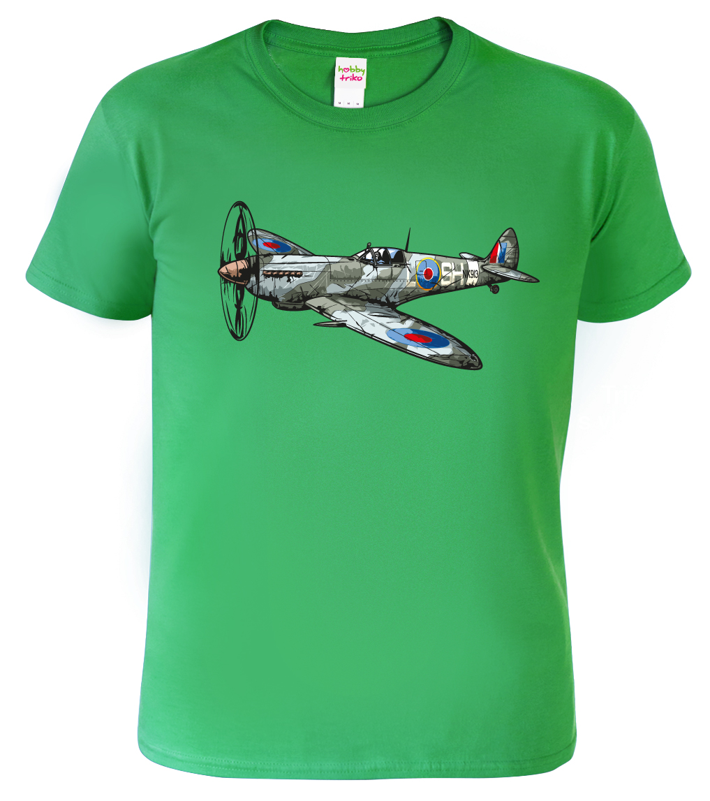 Pánské tričko s letadlem - Spitfire Barva: Středně zelená (16), Velikost: XL