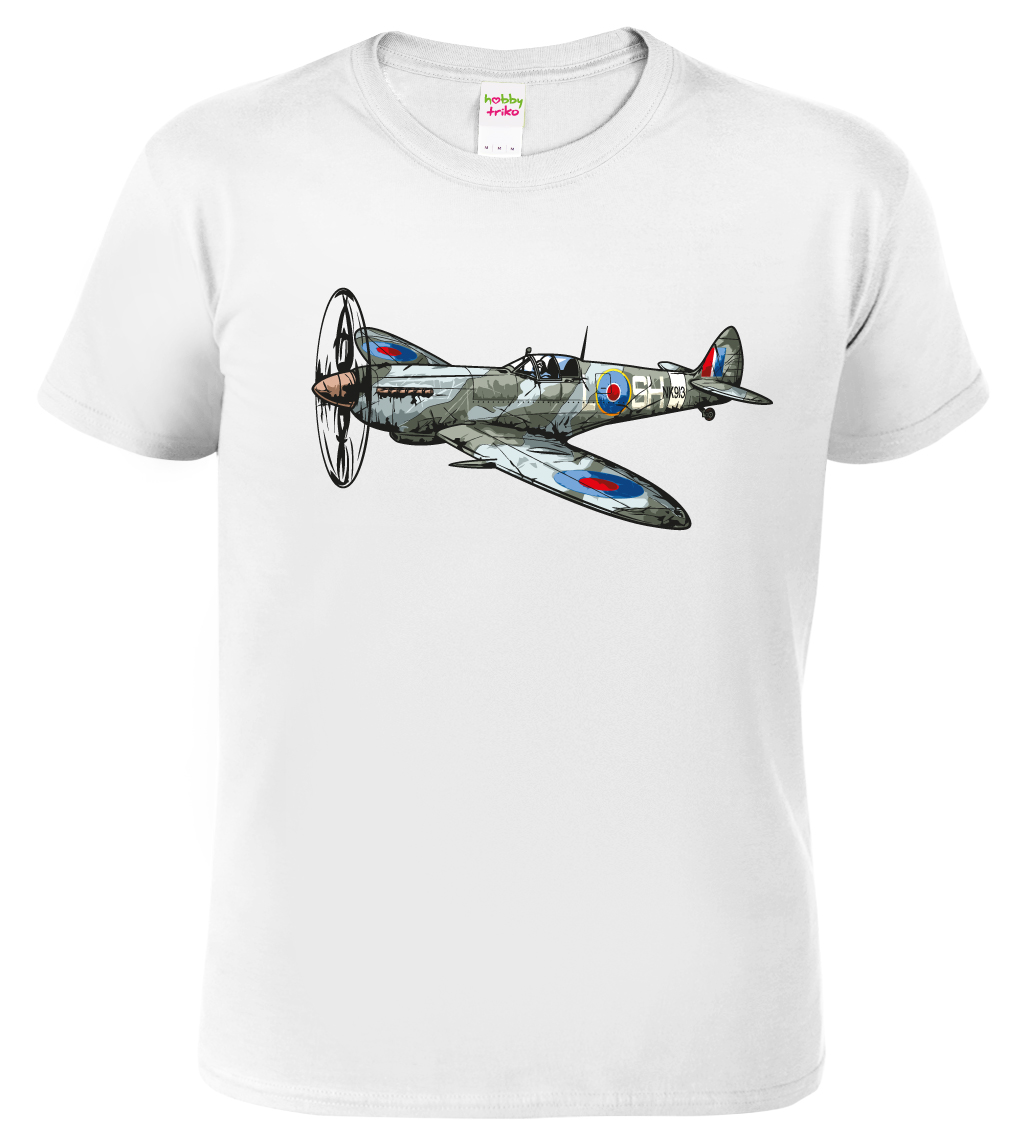 Pánské tričko s letadlem - Spitfire Barva: Bílá, Velikost: 3XL