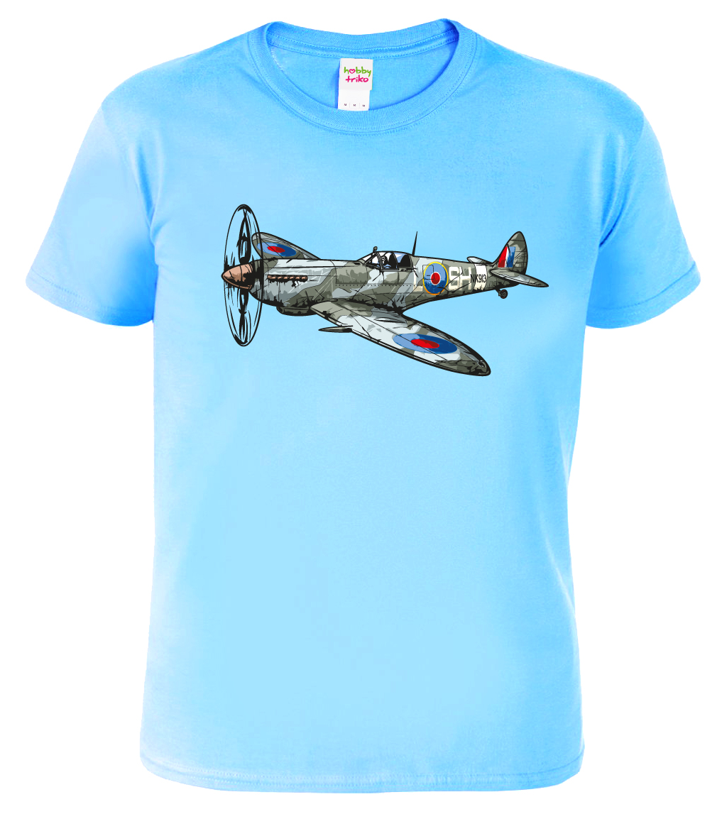 Pánské tričko s letadlem - Spitfire Barva: Nebesky modrá (15), Velikost: M