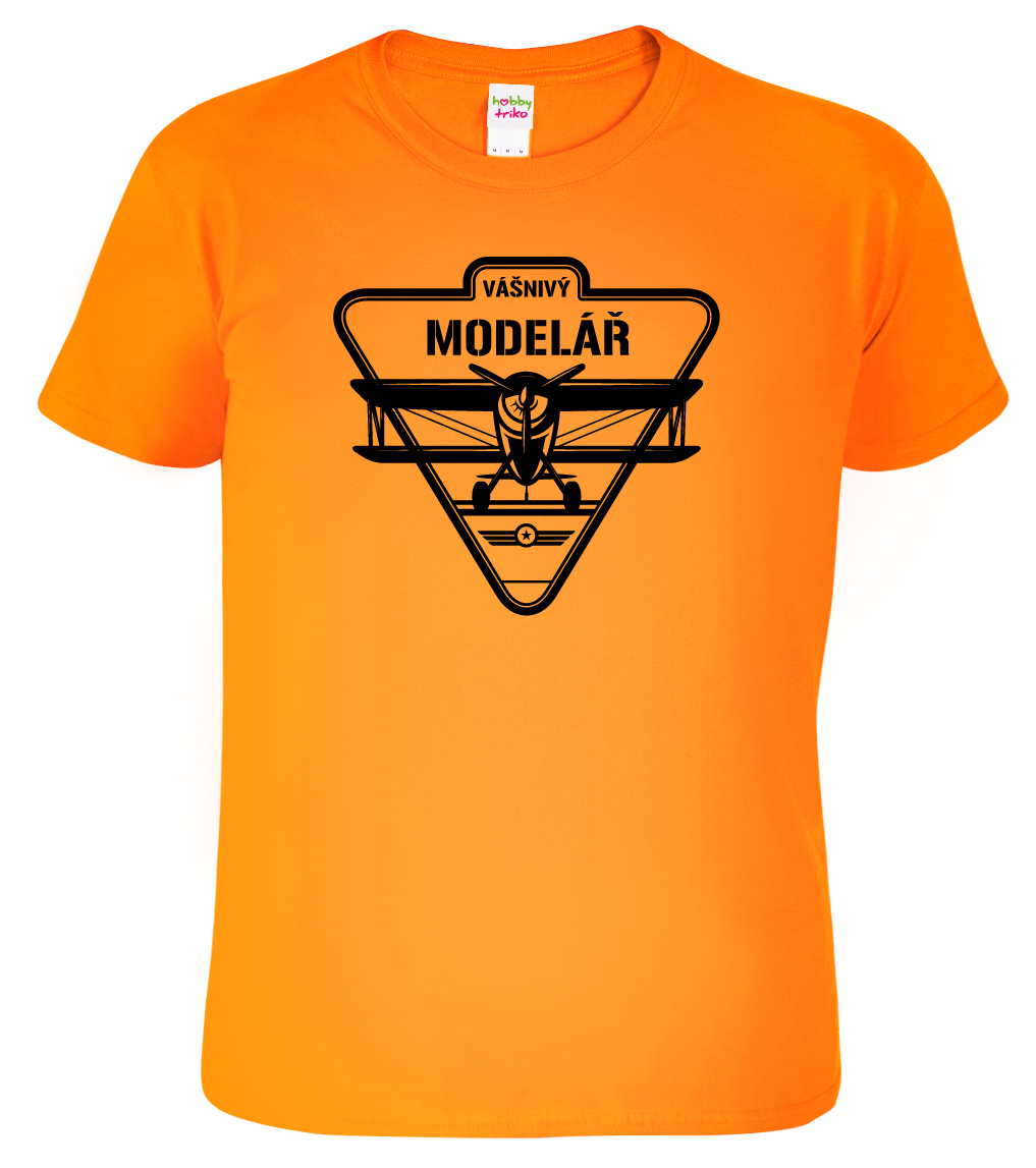Tričko s letadlem - Vášnivý modelář Barva: Oranžová (11), Velikost: L