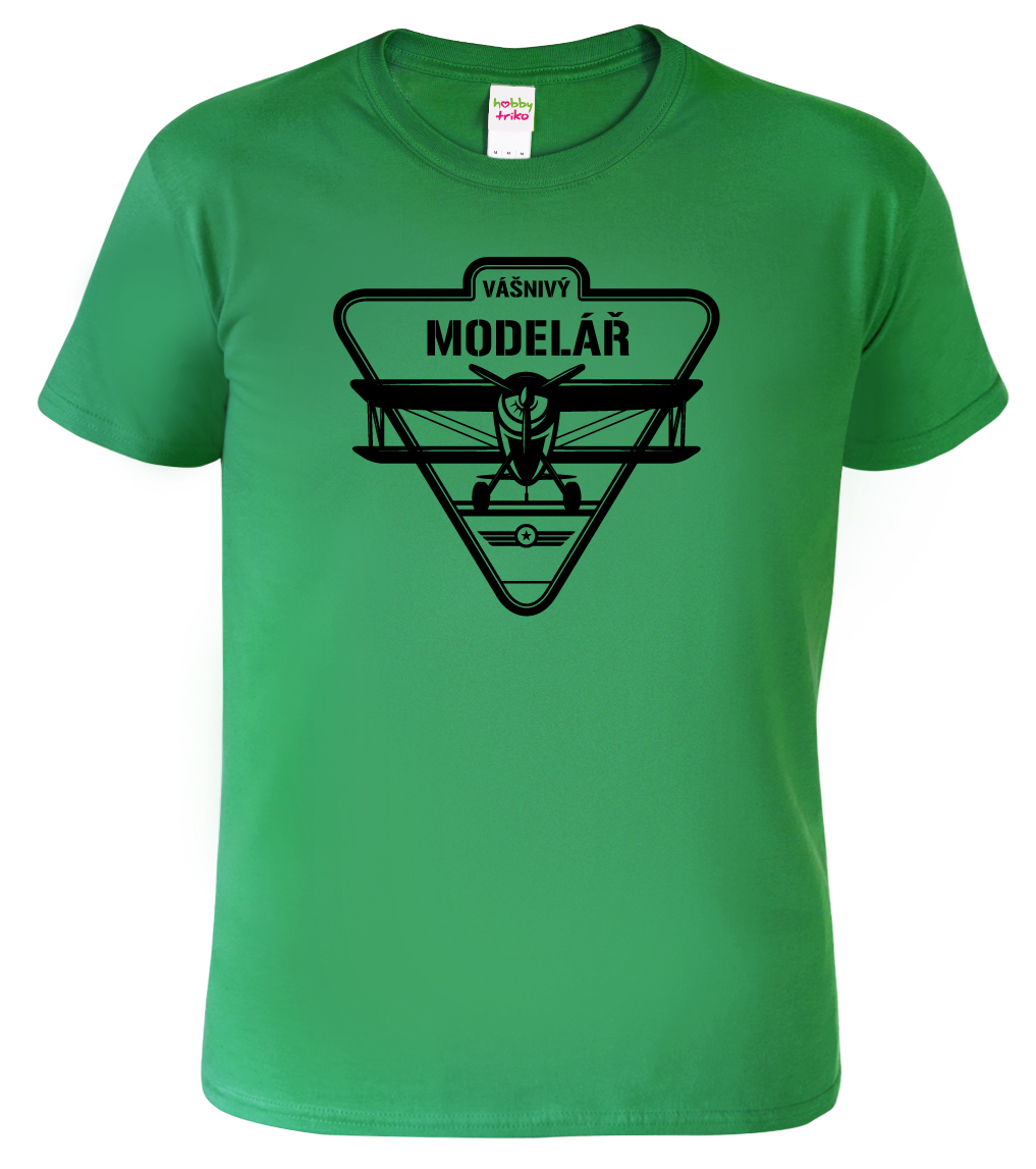 Tričko s letadlem - Vášnivý modelář Barva: Středně zelená (16), Velikost: S