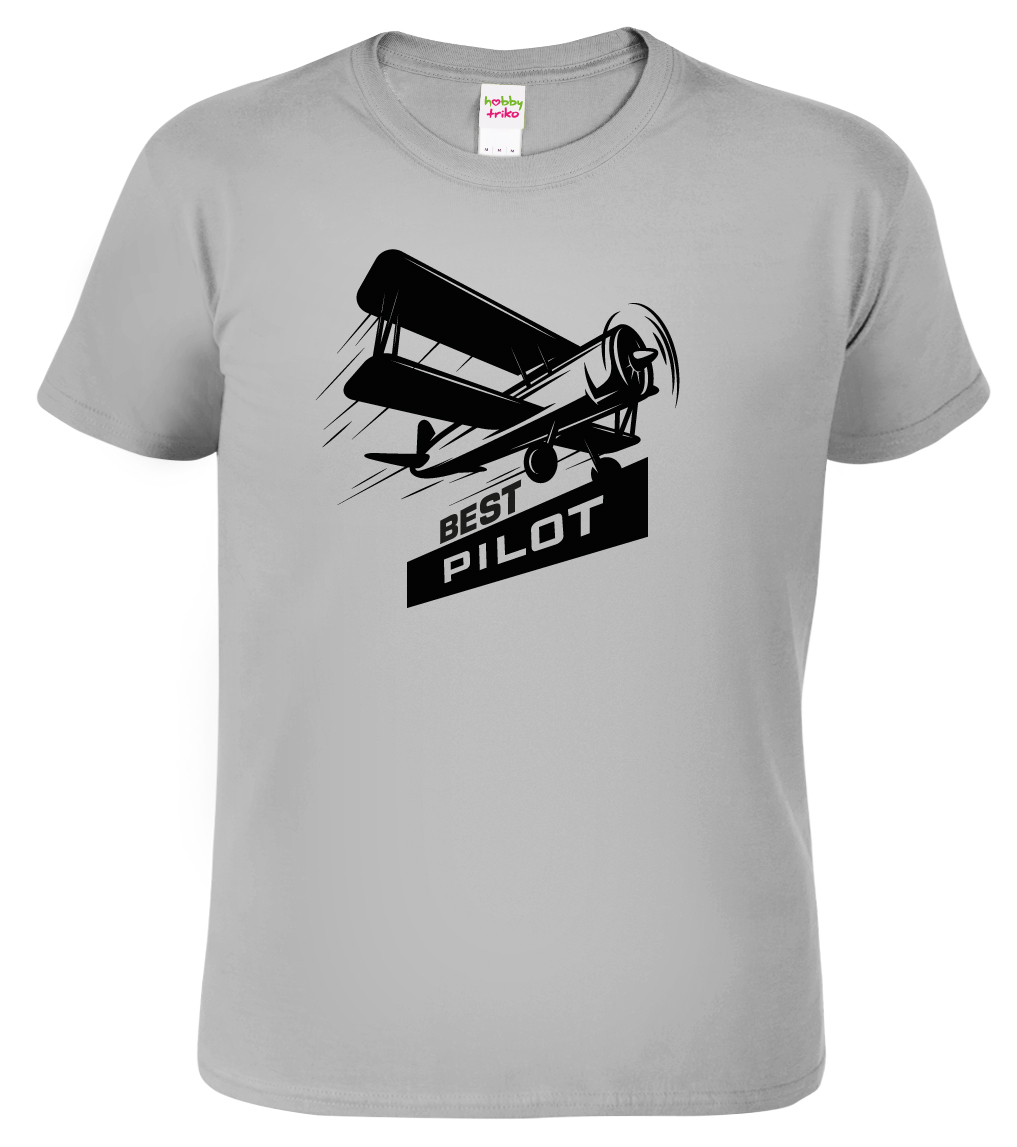 Pánské tričko s letadlem - Best Pilot Barva: Šedá - žíhaná (Sport Grey), Velikost: M