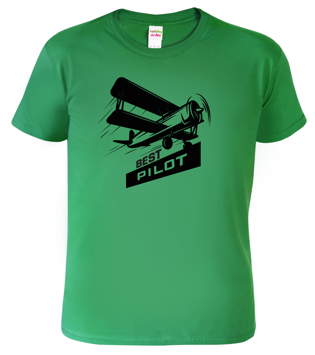 Pánské tričko s letadlem - Best Pilot Barva: Středně zelená (16), Velikost: S
