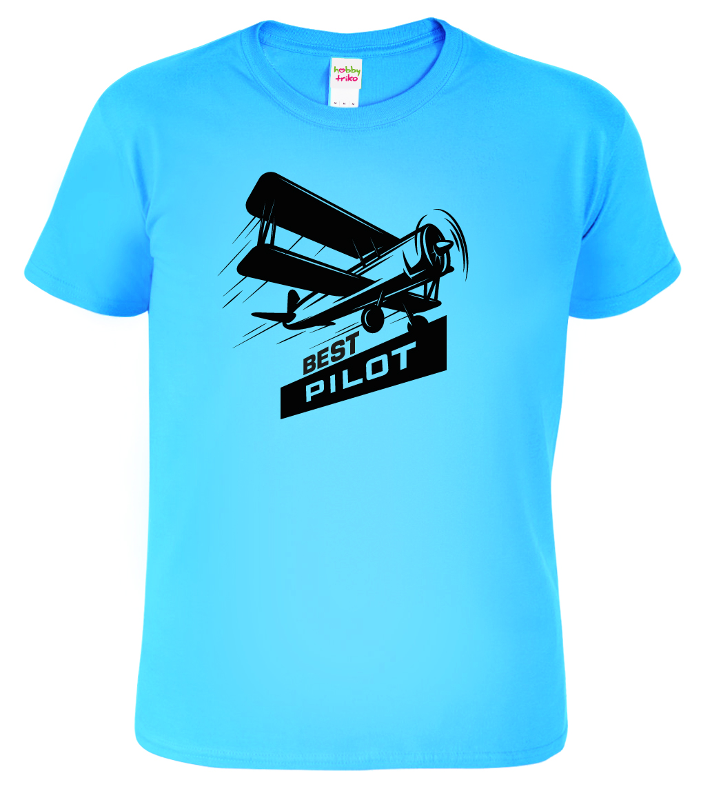 Pánské tričko s letadlem - Best Pilot Barva: Nebesky modrá (15), Velikost: XL