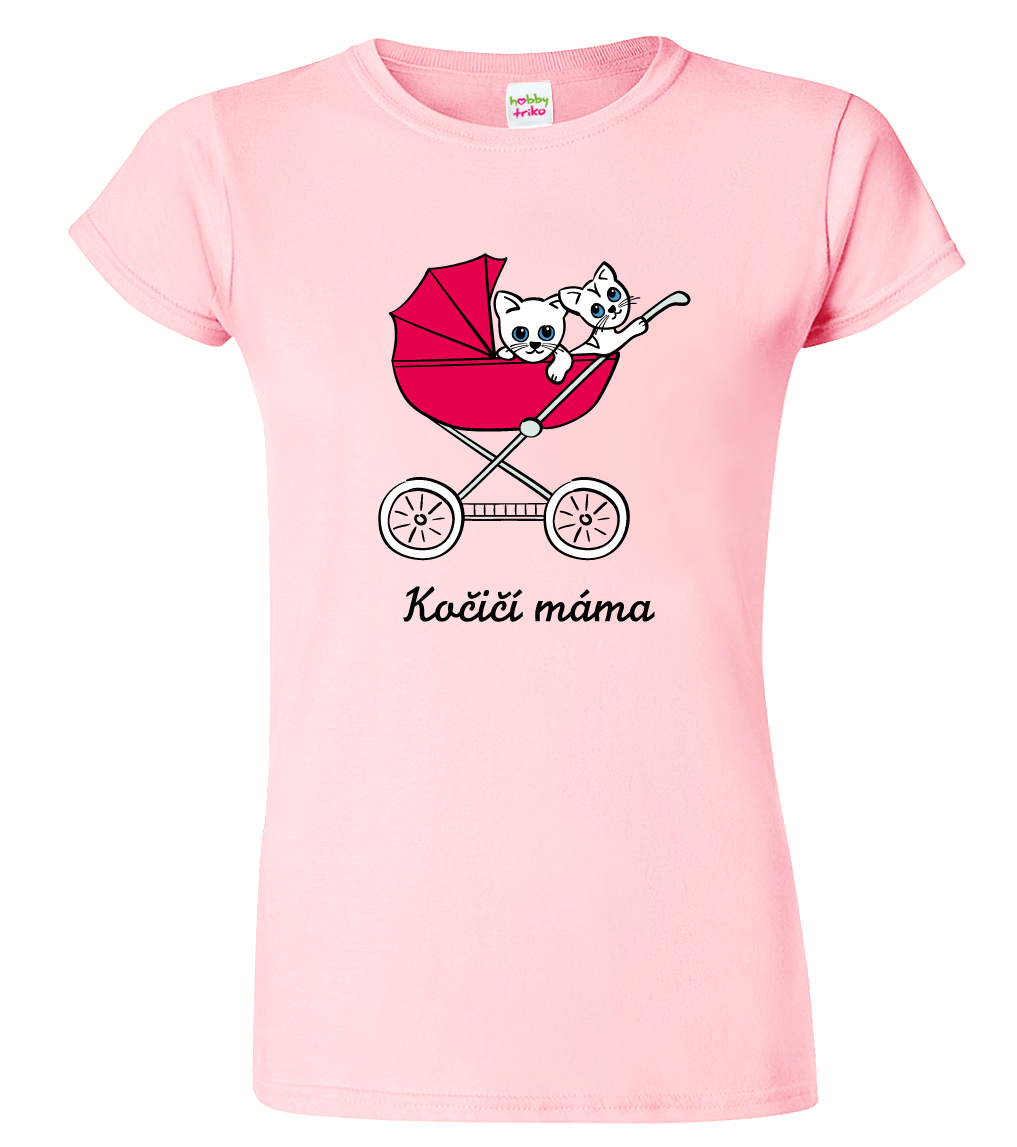 Dámské tričko s kočkou - Kočičí kočárek Barva: Růžová (30), Velikost: M