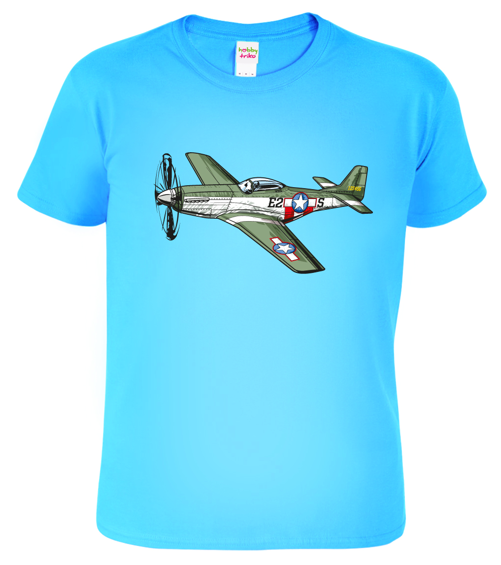 Dětské chlapecké tričko s letadlem - P-51 Mustang Barva: Nebesky modrá (15), Velikost: 8 let / 134 cm