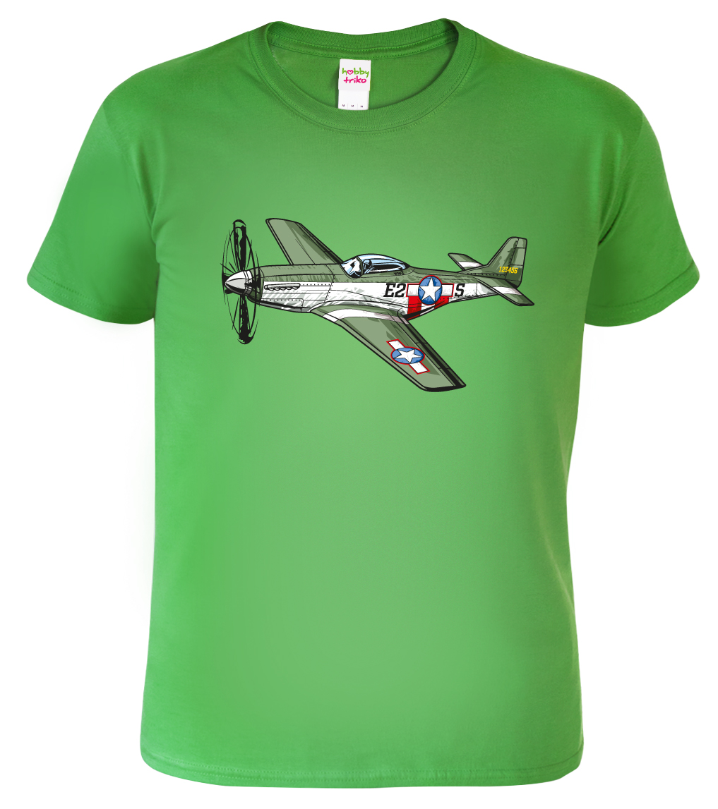 Dětské chlapecké tričko s letadlem - P-51 Mustang Barva: Středně zelená (16), Velikost: 4 roky / 110 cm
