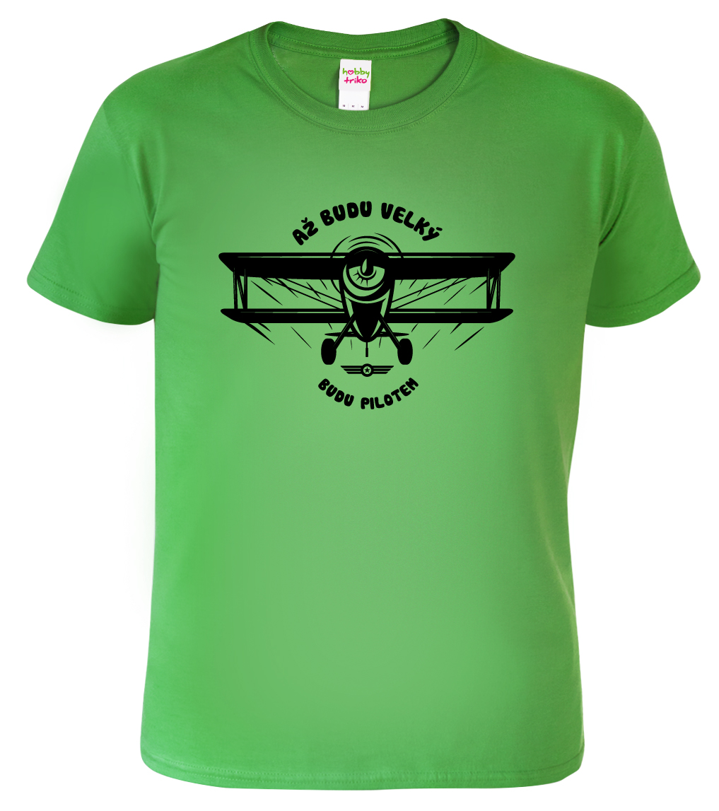 Dětské chlapecké tričko - Až budu velký, budu pilotem Barva: Středně zelená (16), Velikost: 4 roky / 110 cm