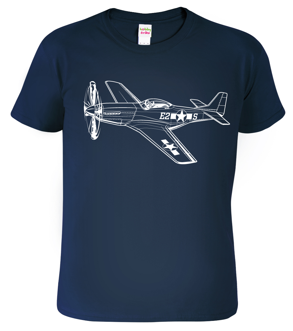 Pánské tričko s letadlem - Mustang, Black&White Edition Barva: Námořní modrá (02), Velikost: XL
