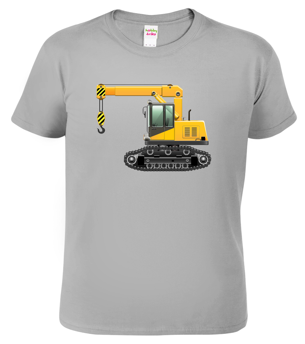 Dětské chlapecké tričko s bagrem - Jeřáb Barva: Světle šedý melír (03), Velikost: 6 let / 122 cm