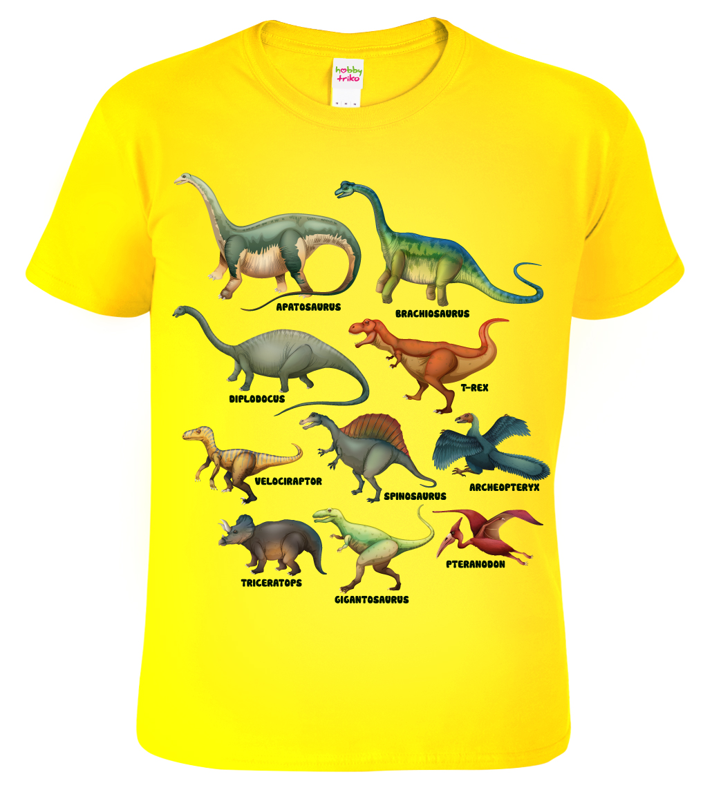 Dětské tričko s dinosaurem - Atlas dinosaurů Barva: Žlutá (04), Velikost: 6 let / 122 cm
