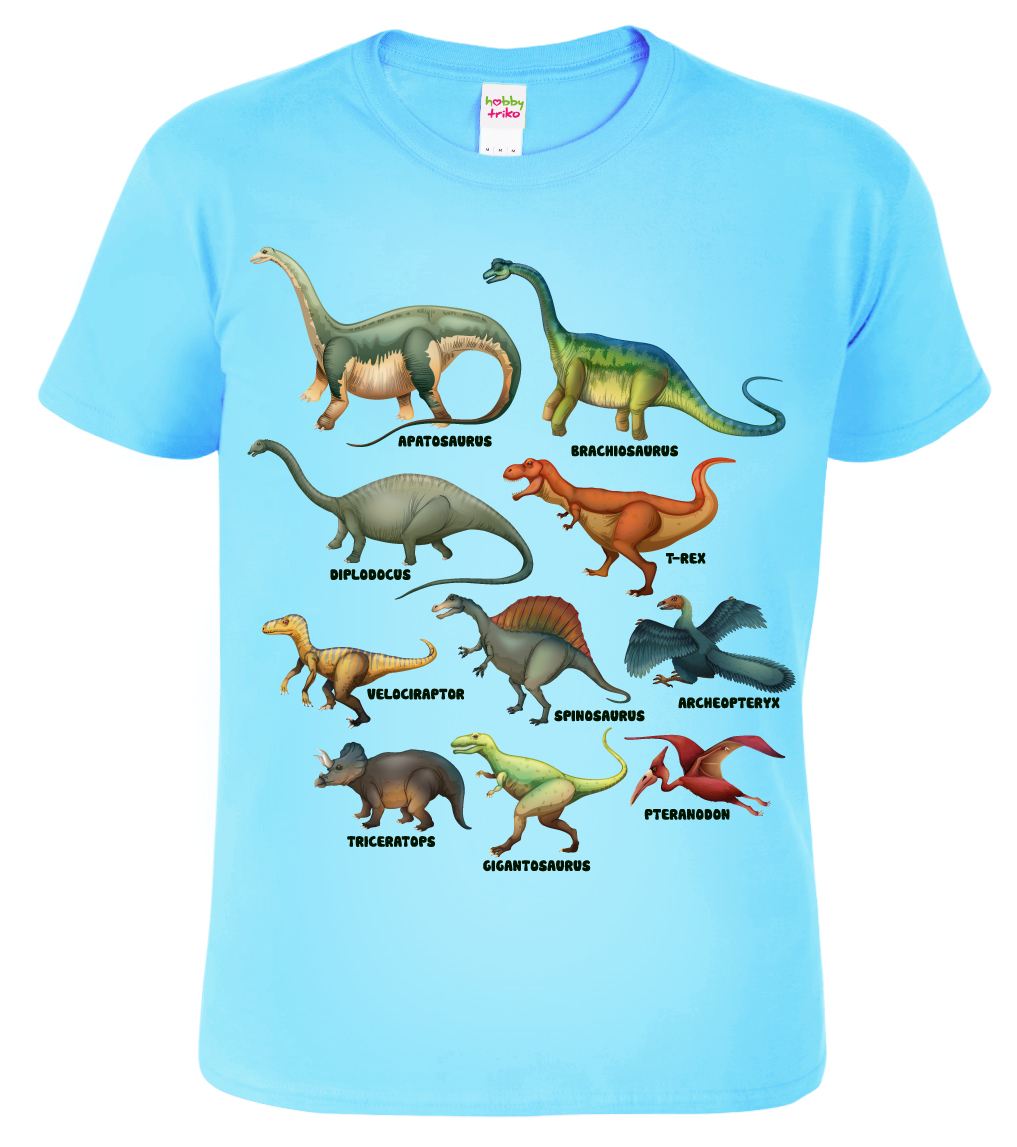 Dětské tričko s dinosaurem - Atlas dinosaurů Barva: Nebesky modrá (15), Velikost: 10 let / 146 cm