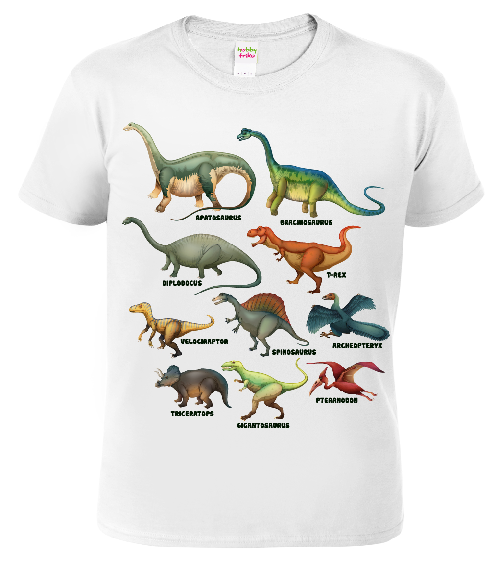 Dětské tričko s dinosaurem - Atlas dinosaurů Barva: Bílá (00), Velikost: 10 let / 146 cm