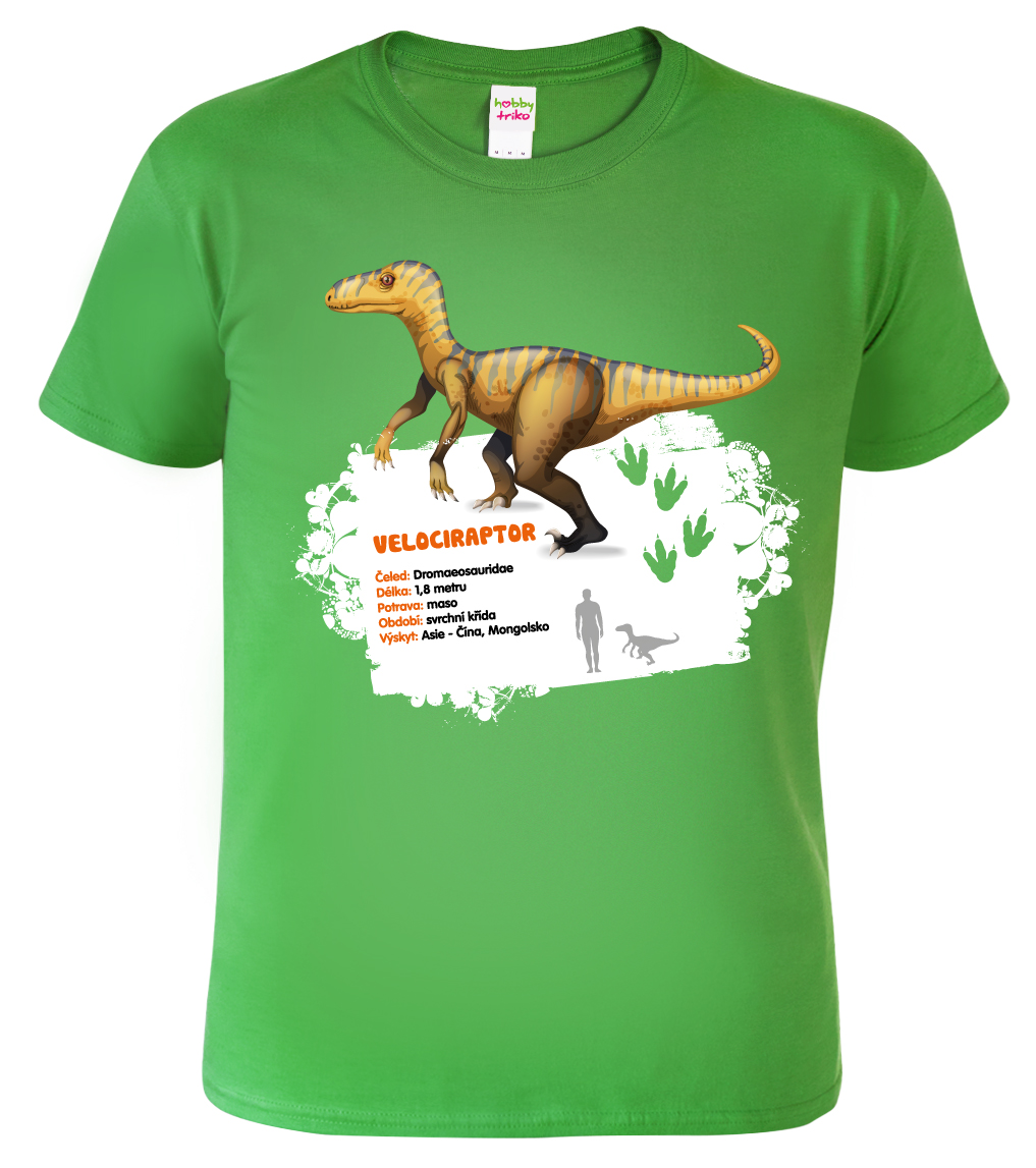 Dětské tričko s dinosaurem - Velociraptor Barva: Středně zelená (16), Velikost: 4 roky / 110 cm