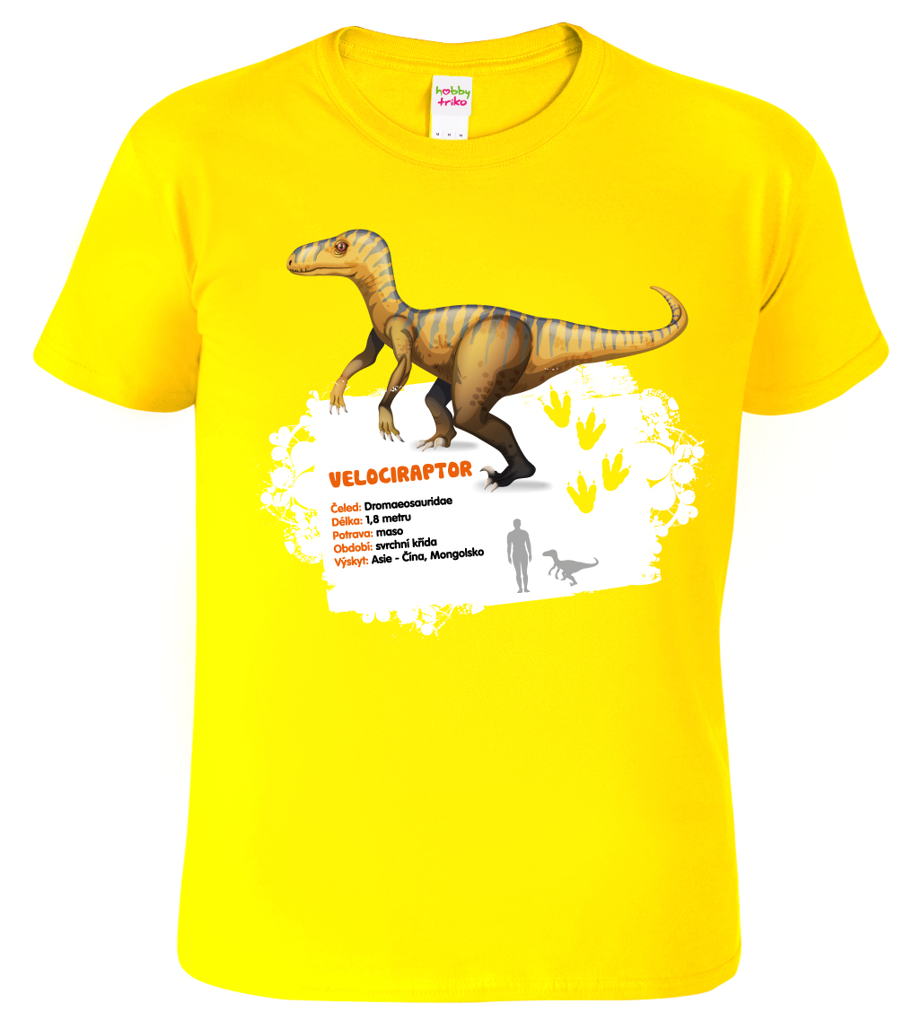 Dětské tričko s dinosaurem - Velociraptor Barva: Žlutá (04), Velikost: 8 let / 134 cm