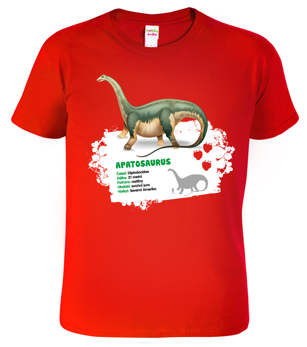 Dětské tričko s dinosaurem - Apatosaurus Barva: Červená (07), Velikost: 12 let / 158 cm