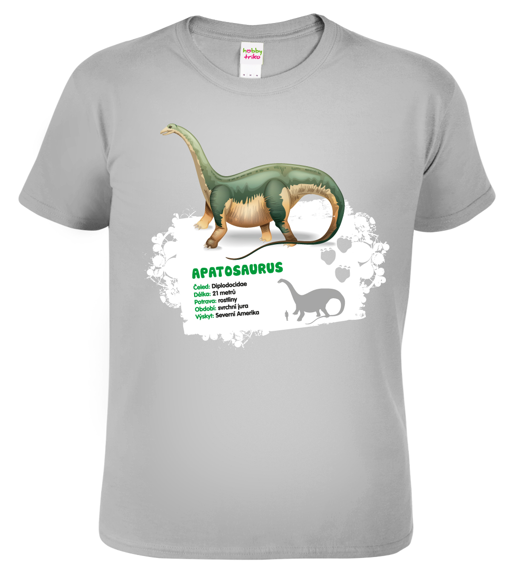 Dětské tričko s dinosaurem - Apatosaurus Barva: Světle šedý melír (03), Velikost: 4 roky / 110 cm