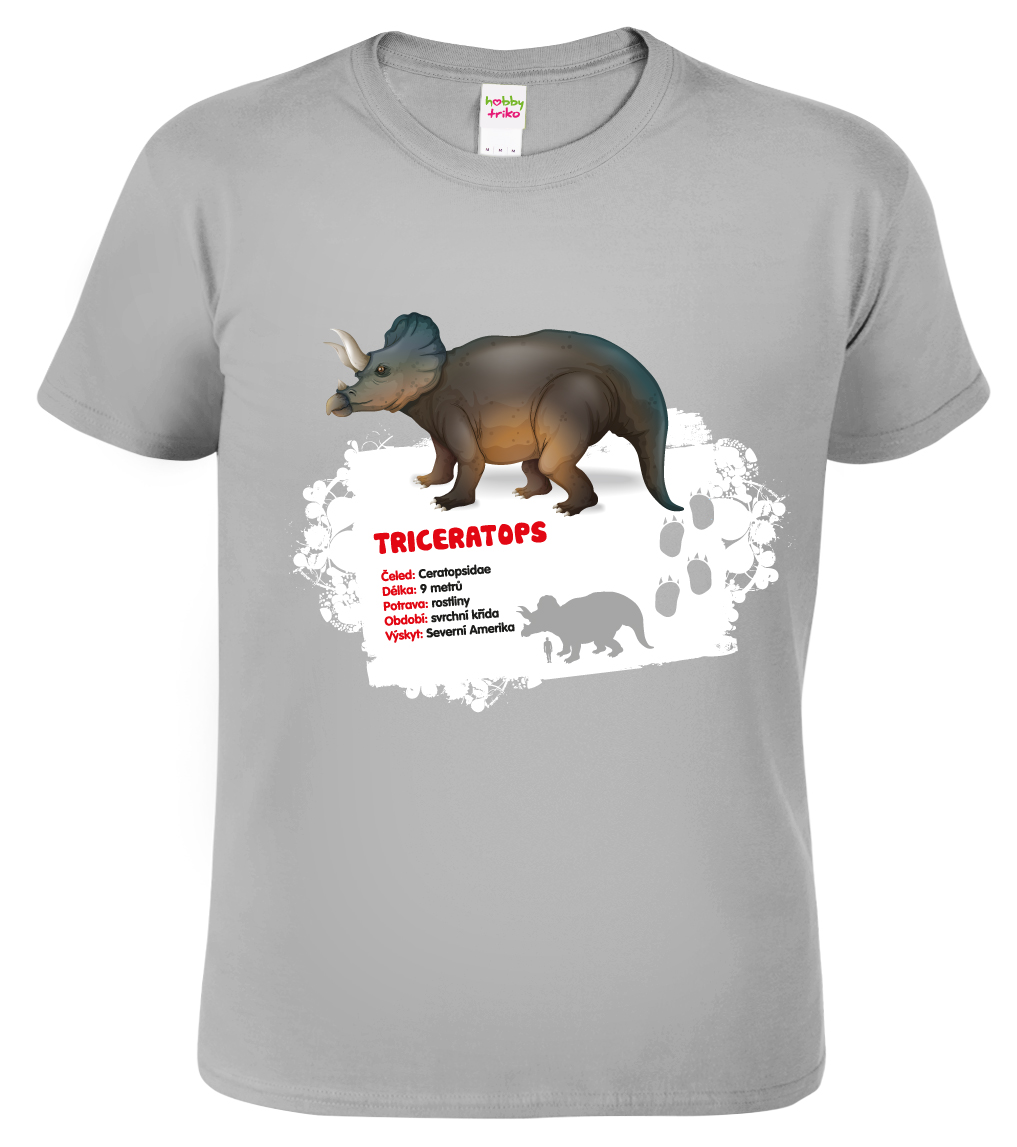 Dětské tričko s dinosaurem - Triceraptos Barva: Světle šedý melír (03), Velikost: 4 roky / 110 cm
