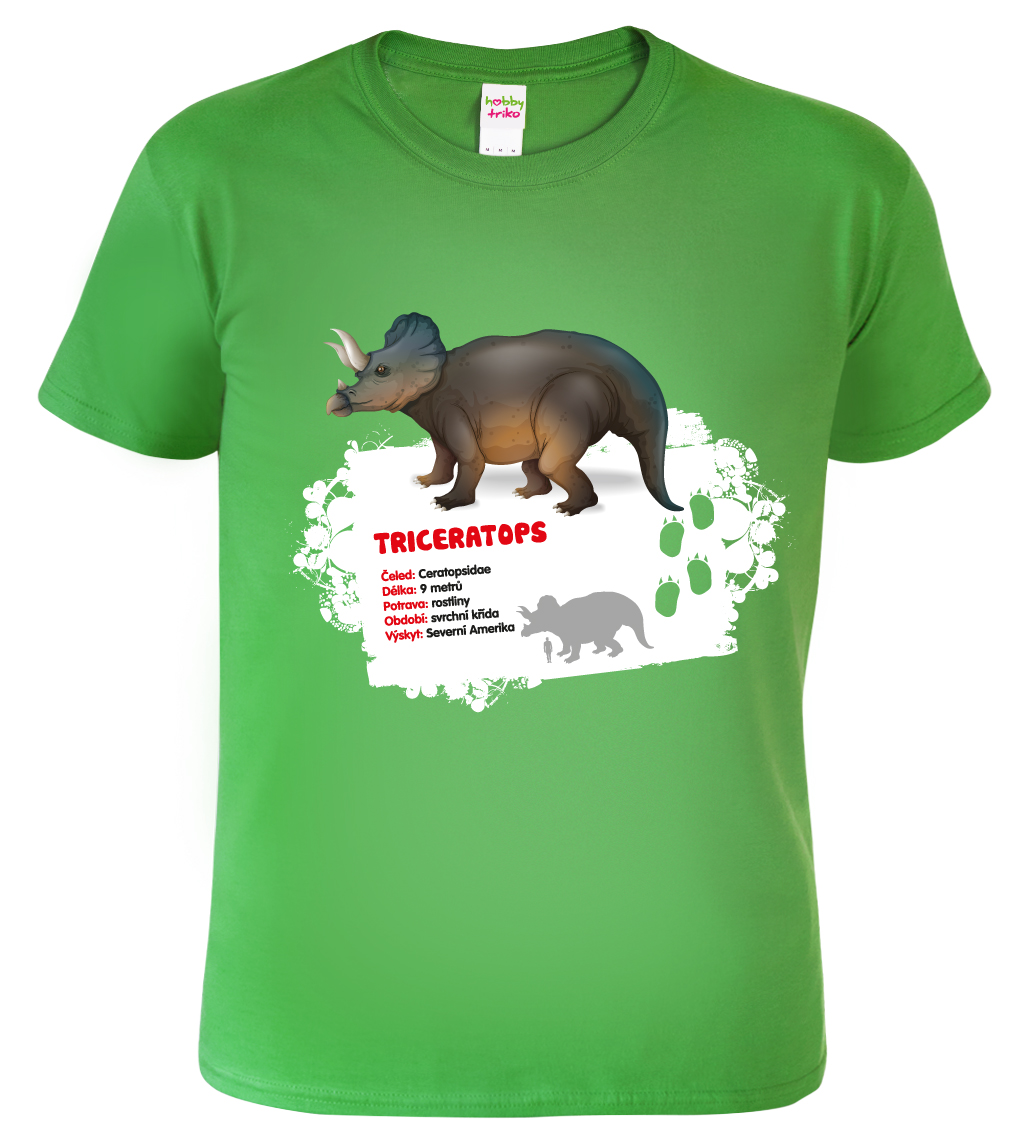 Dětské tričko s dinosaurem - Triceraptos Barva: Středně zelená (16), Velikost: 4 roky / 110 cm