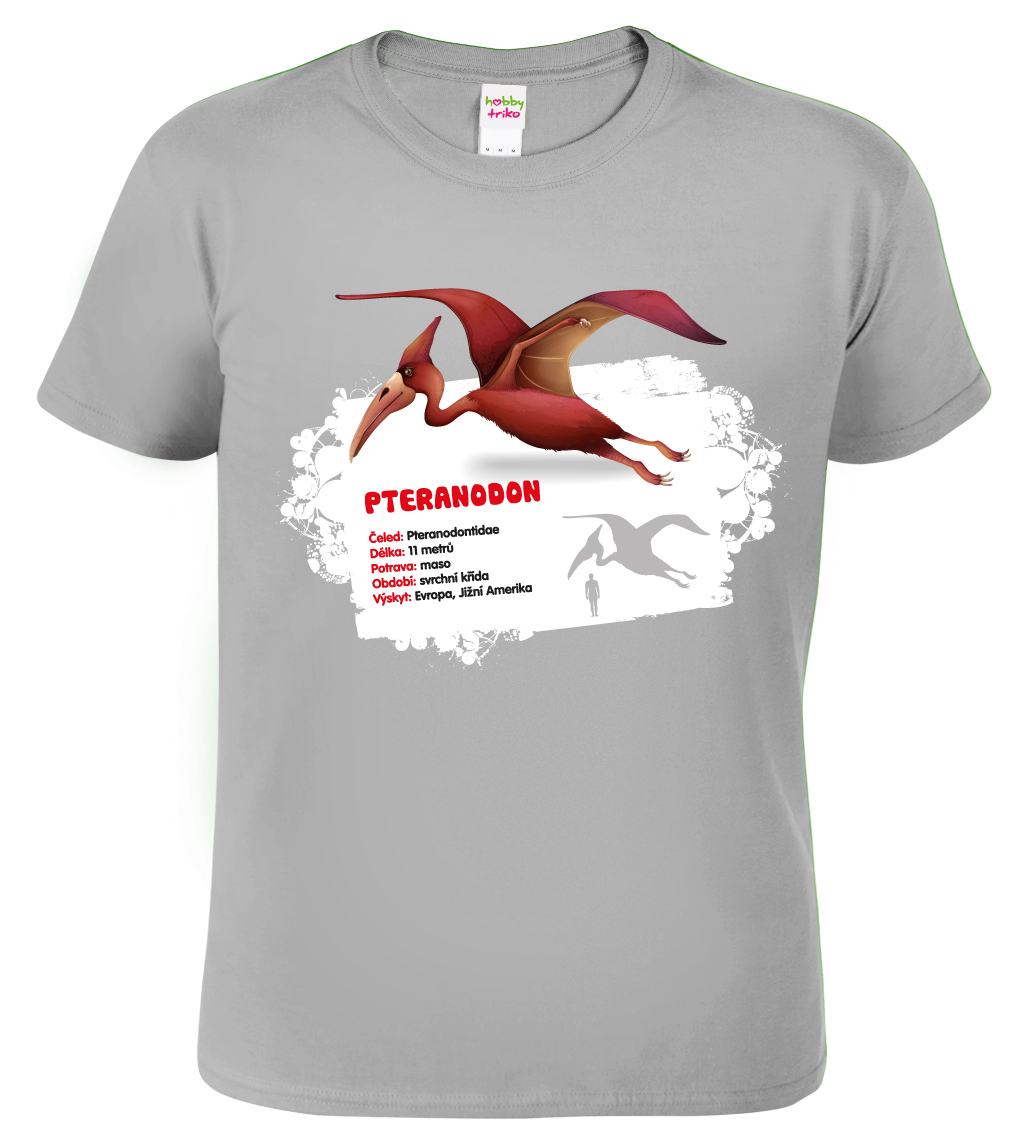 Dětské tričko s dinosaurem - Pteranodon Barva: Světle šedý melír (03), Velikost: 4 roky / 110 cm