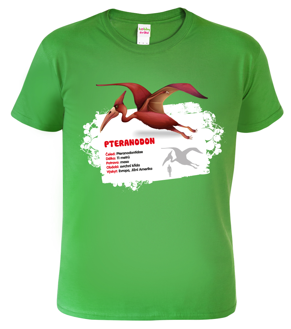 Dětské tričko s dinosaurem - Pteranodon Barva: Středně zelená (16), Velikost: 4 roky / 110 cm