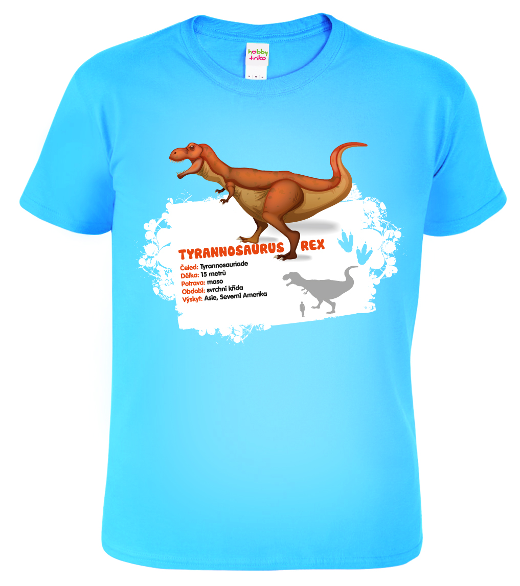 Dětské tričko s dinosaurem - Tyrannosaurus Rex Barva: Nebesky modrá (15), Velikost: 10 let / 146 cm