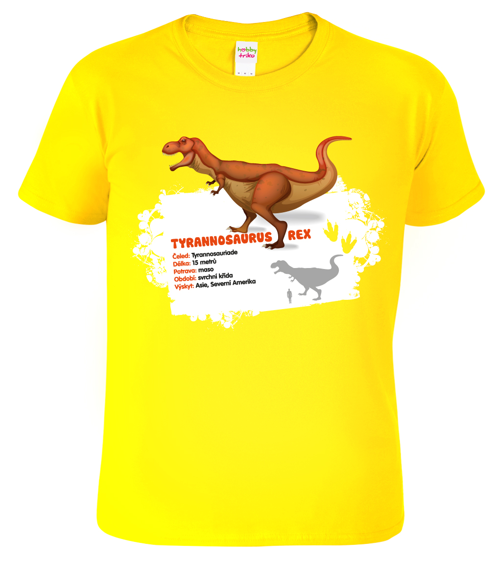 Dětské tričko s dinosaurem - Tyrannosaurus Rex Barva: Žlutá (04), Velikost: 6 let / 122 cm