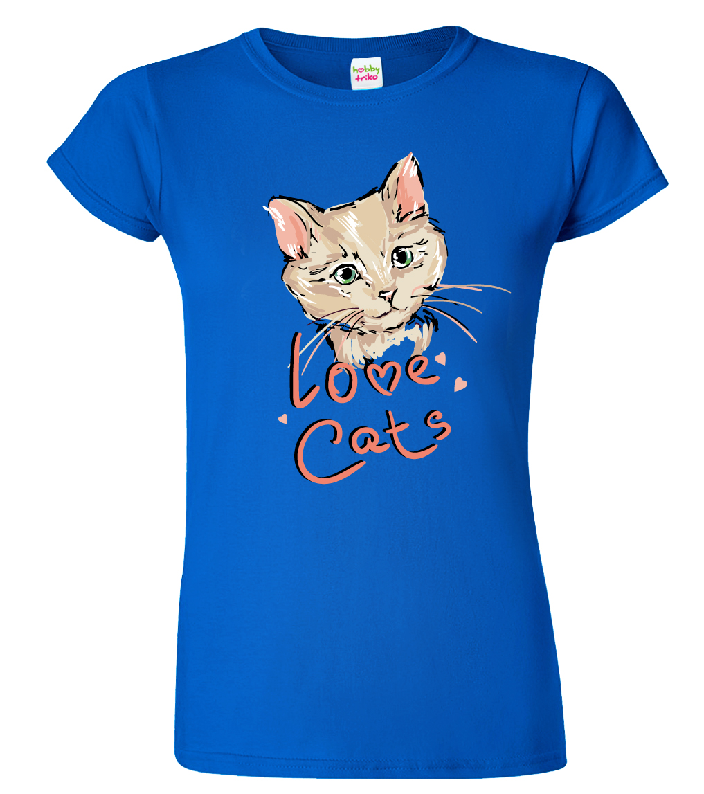 Dámské tričko s kočkou - Love Cats Barva: Královská modrá (05), Velikost: S