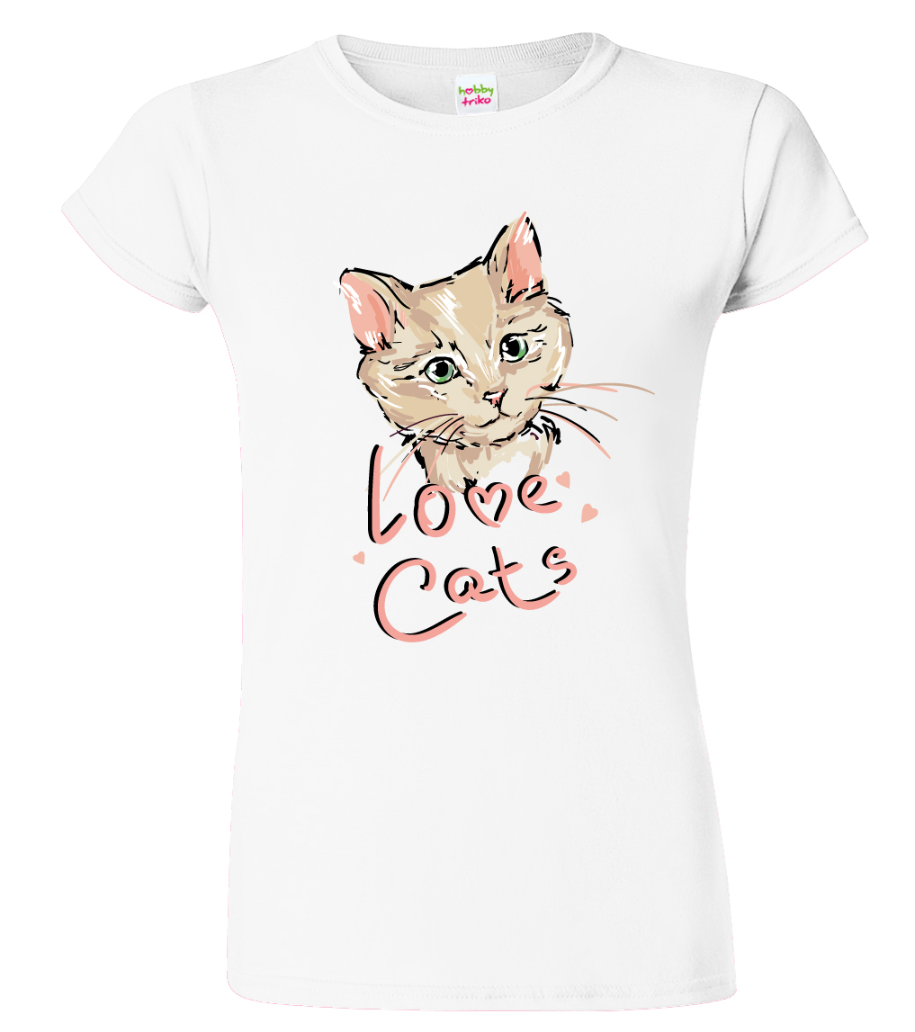 Dámské tričko s kočkou - Love Cats Barva: Bílá, Velikost: M