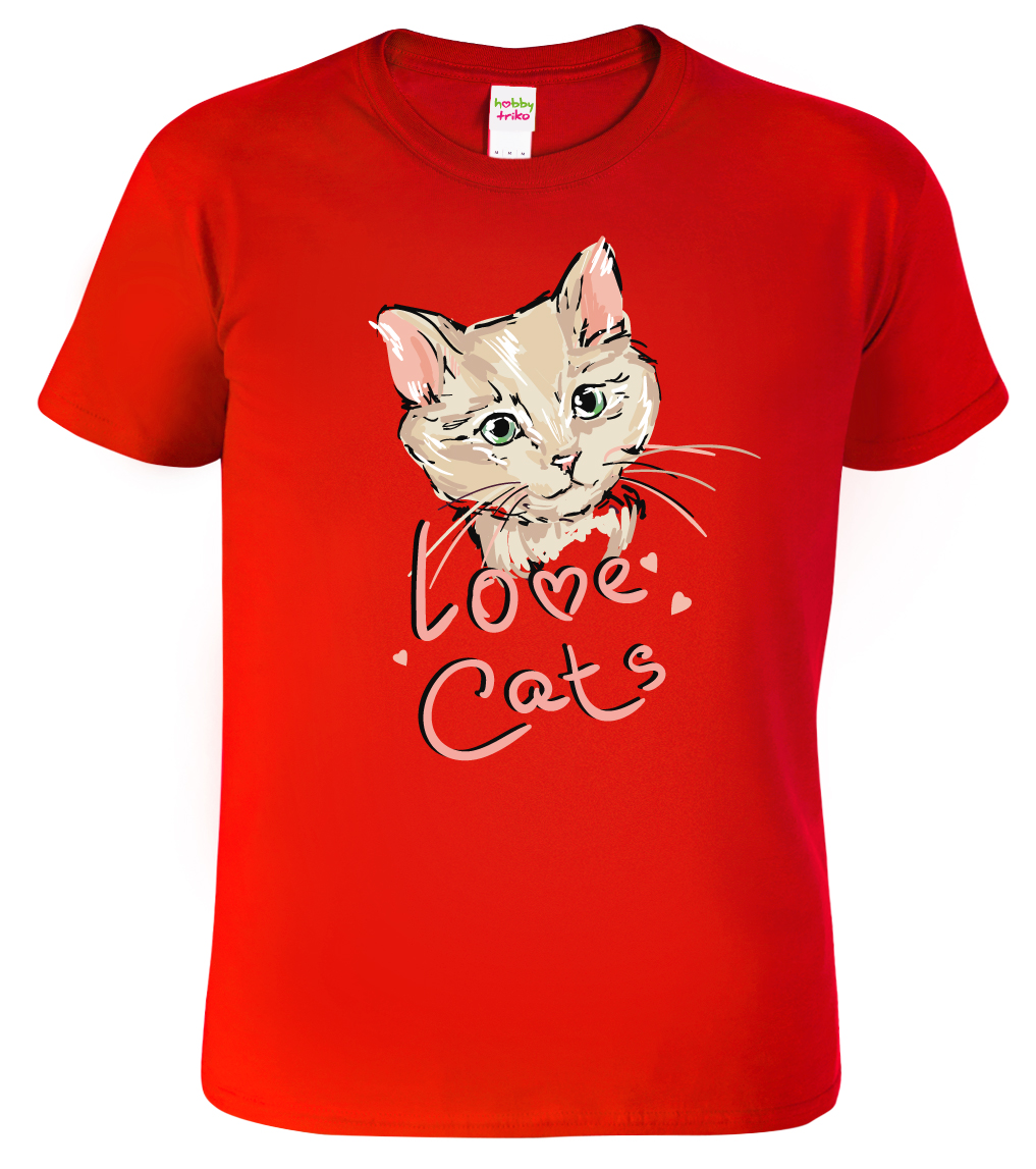 Dětské tričko s kočkou - Love Cats Barva: Červená (07), Velikost: 6 let / 122 cm