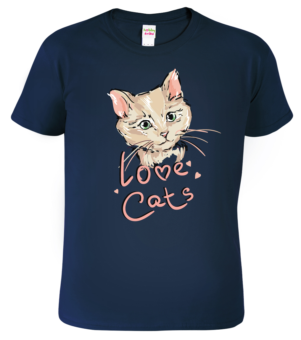 Dětské tričko s kočkou - Love Cats Barva: Námořní modrá (02), Velikost: 6 let / 122 cm