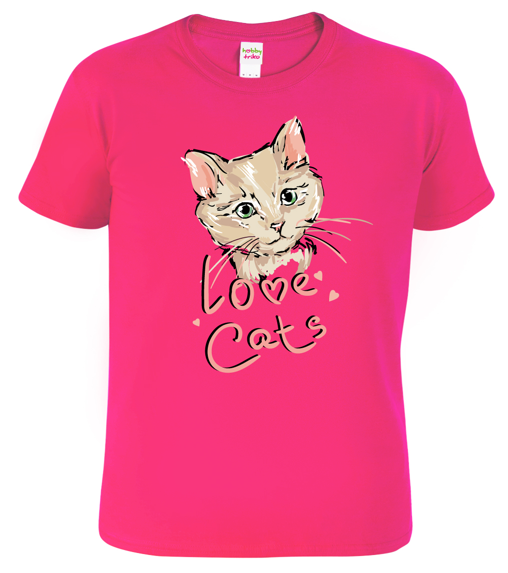Dětské tričko s kočkou - Love Cats Barva: Růžová (Fuchsia), Velikost: 10 let / 146 cm