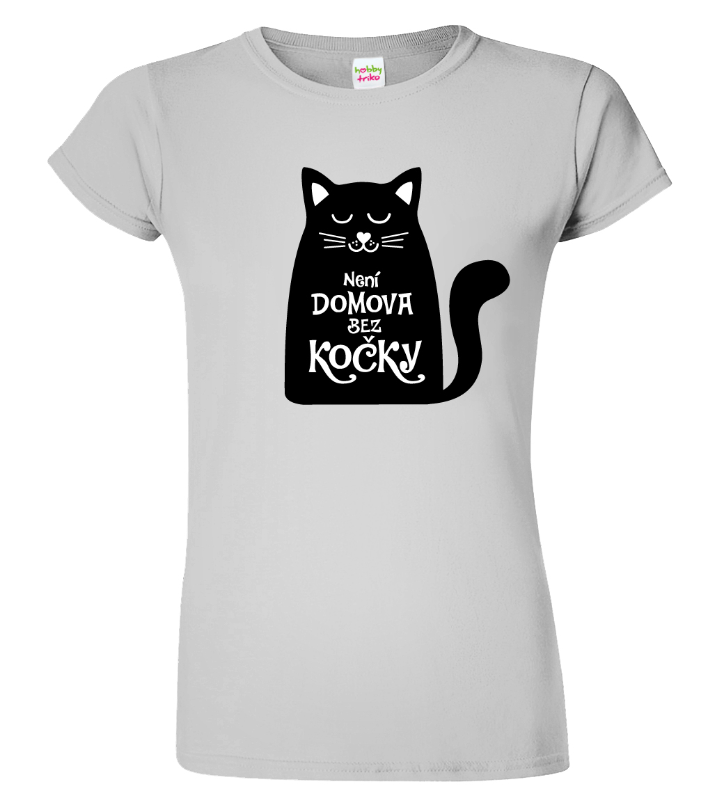 Dámské tričko s kočkou - Není domova bez kočky Barva: Šedá - žíhaná (Sport Grey), Velikost: S